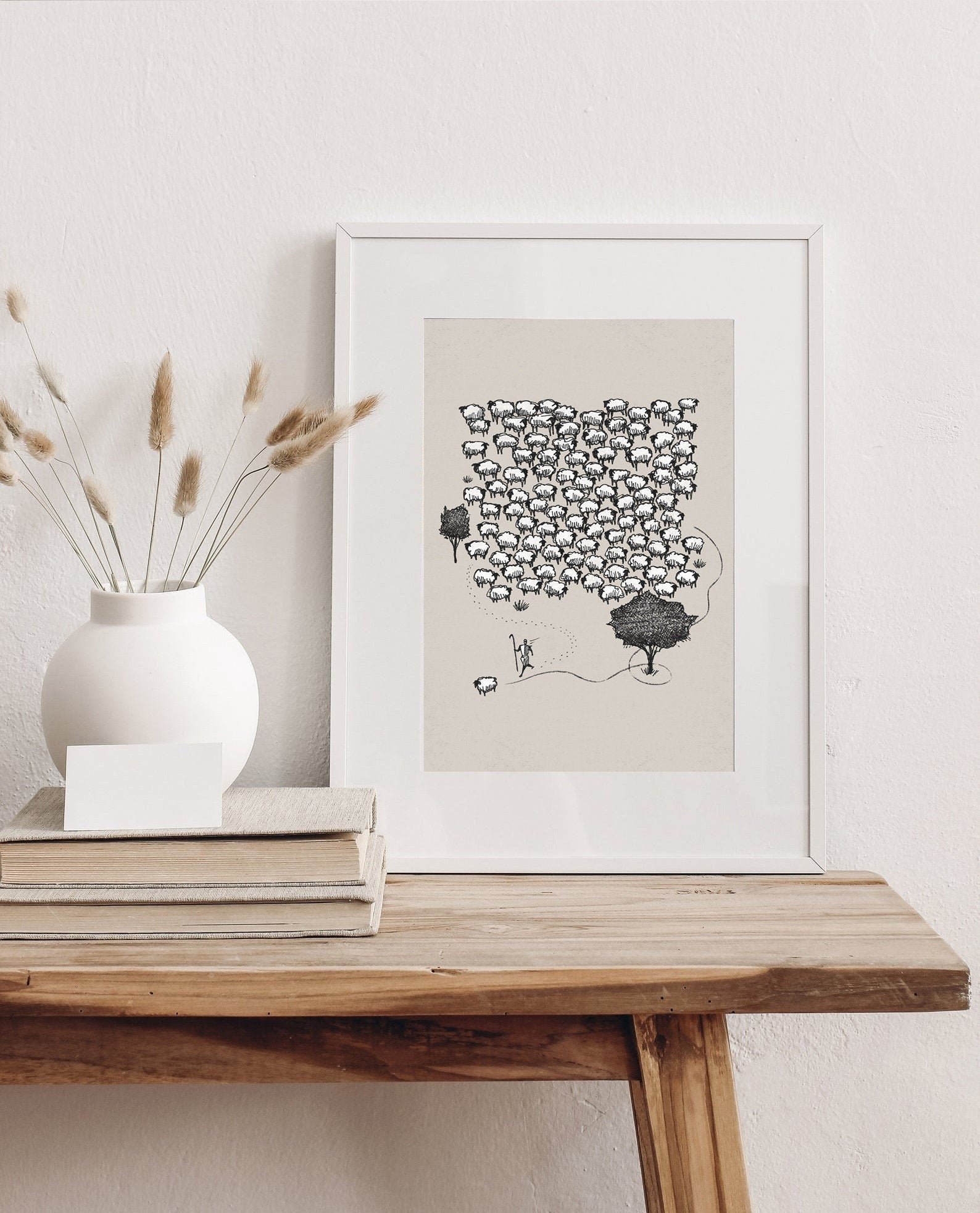 Jesus Leaves the 99 Poster, Jesus Poster, Jesus Good Shepherd Poster, Rejoices over One Lost Sheep, Bible Art Poster