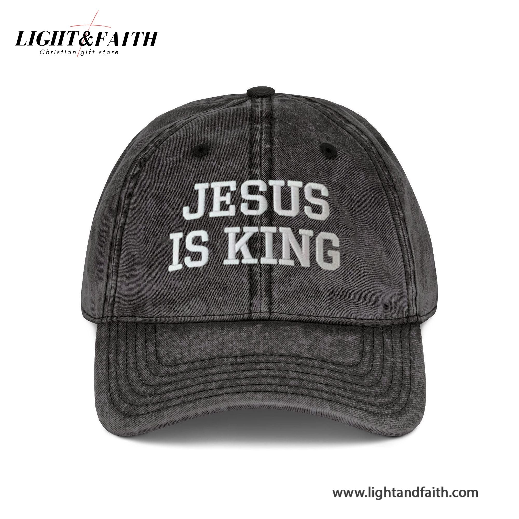 Vintage Jesus Is King Washed Cap, Christian Faith Adjustable Baseball Hat, Washed Black Dad Hat for Women and Men, Religious Golf Apparel LAFH23