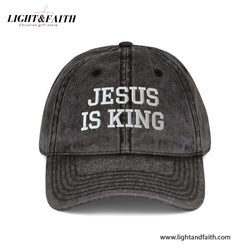 Vintage Jesus Is King Washed Cap, Christian Faith Adjustable Baseball Hat, Washed Black Dad Hat for Women and Men, Religious Golf Apparel LAFH23