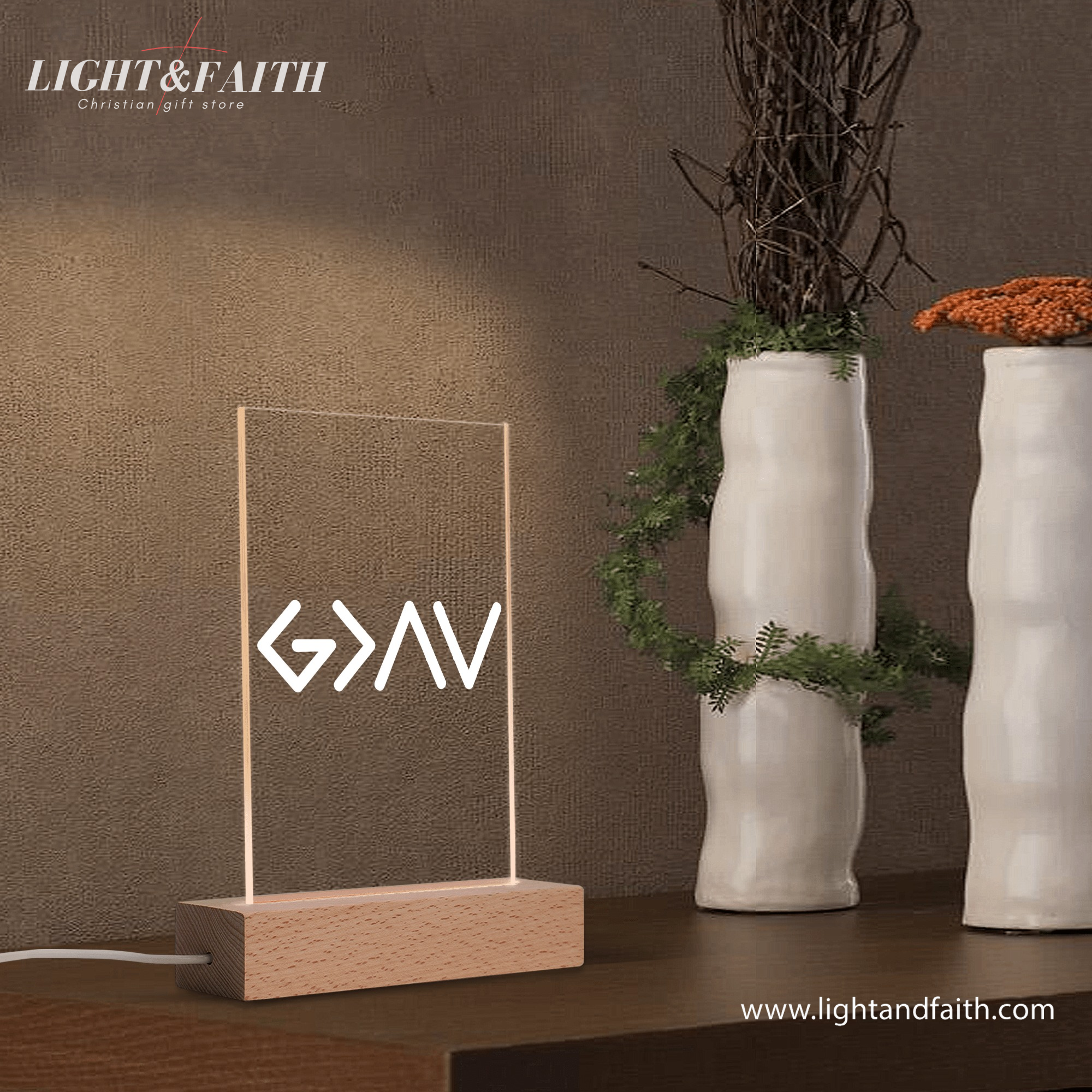 God Is Greater Than The Higher And Lows LED Light, Christian Bible Verse Lamp, Inspirational Acrylic Night Light, Religious Home Decor, Faith Gift for Believers. NLLAF20