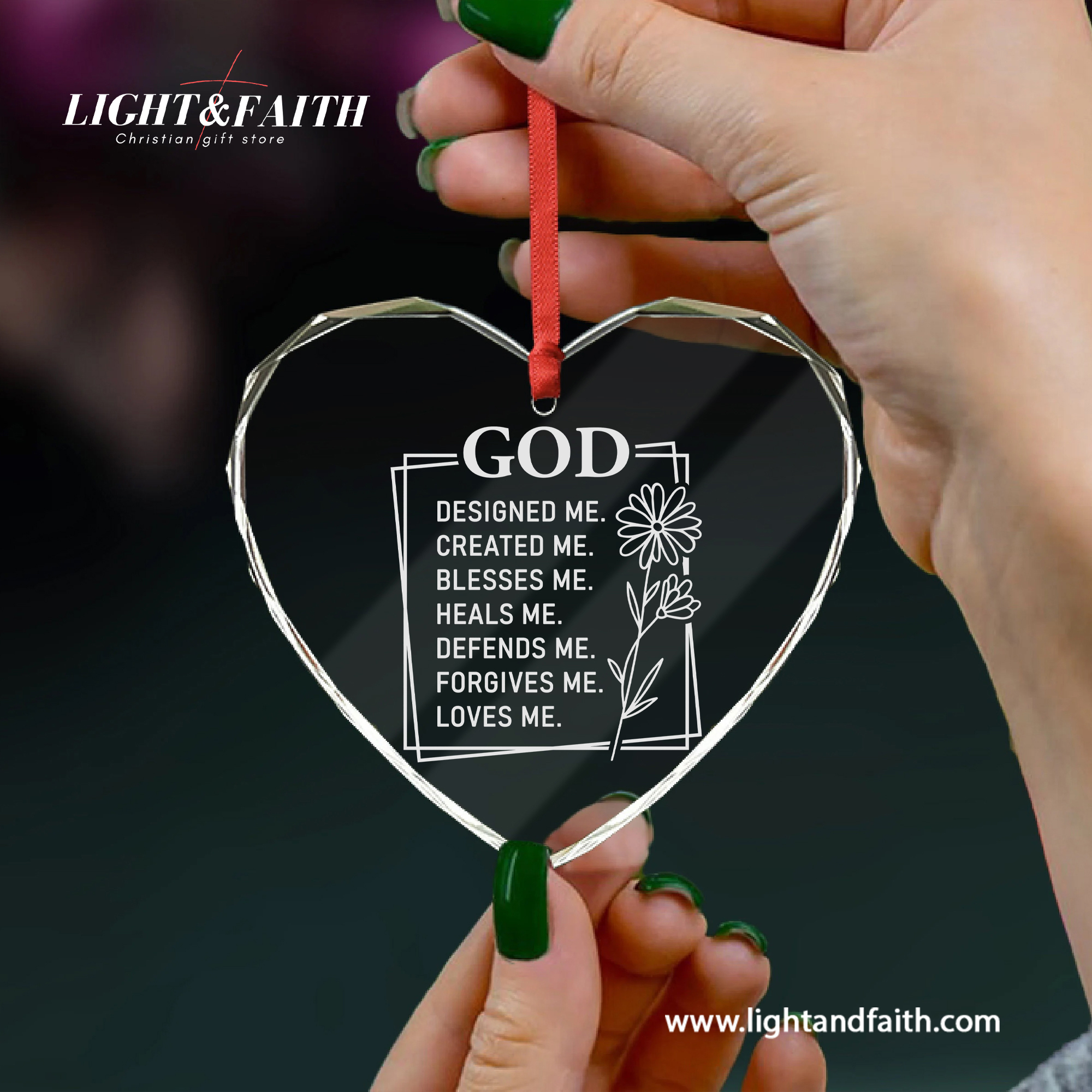 God Designed Me Heart Ornament, Christian Faith Ornament, Religious Inspirational Gift, Bible Verse Christmas Decoration, Spiritual Glass Decor DCLAF69