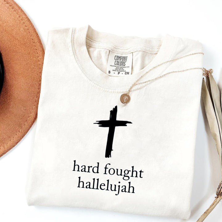 Comfort Colors® Hard Fought Hallelujah Shirt, Christian Mom Shirt, Bible Verse Shirt, Religious Shirt, Christian Apparel Gift, Mom Shirts