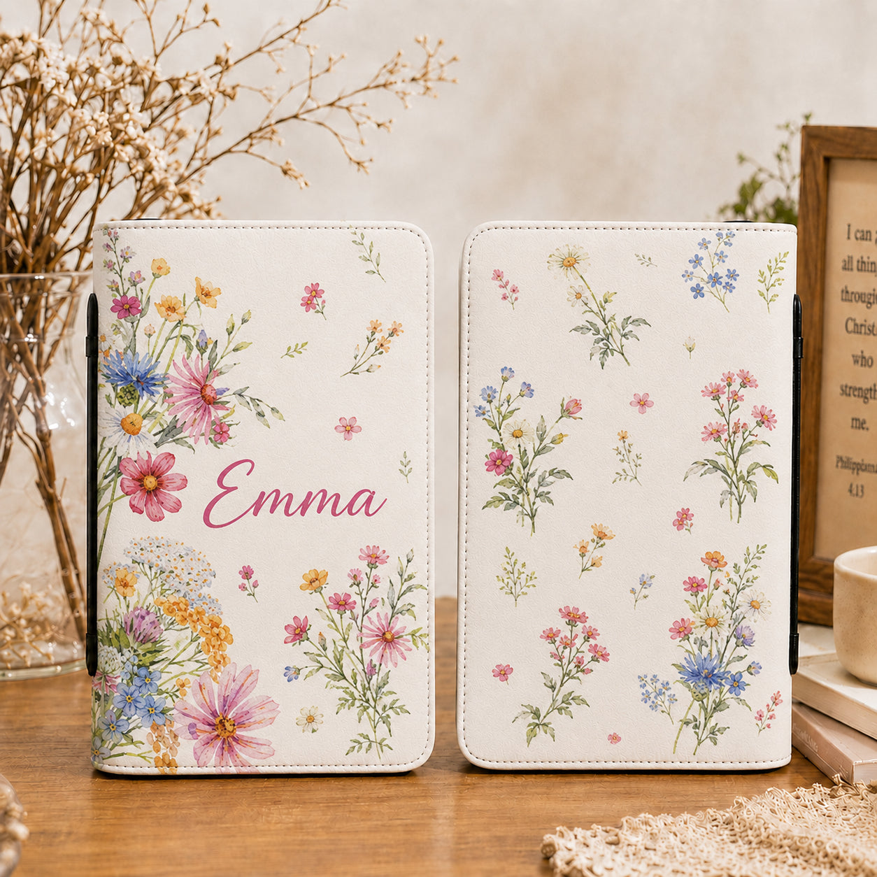 Personalized Wildflower Leather Book Cover,Floral Christian Bible Cover, Christian Gift, Bible Covers Jesus Gifts BIBLE21