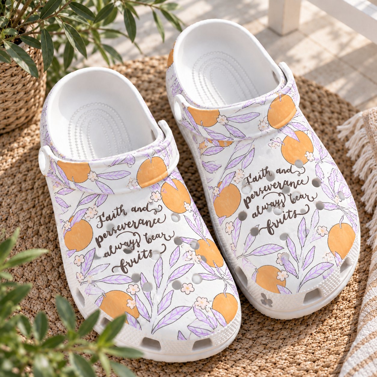 Faith And Perseverance Christian Clog Shoes, Orange Floral Faith Slip On Clogs, Christian Gift, Kid Adult Comfort Clogs Shoes CLOGS44