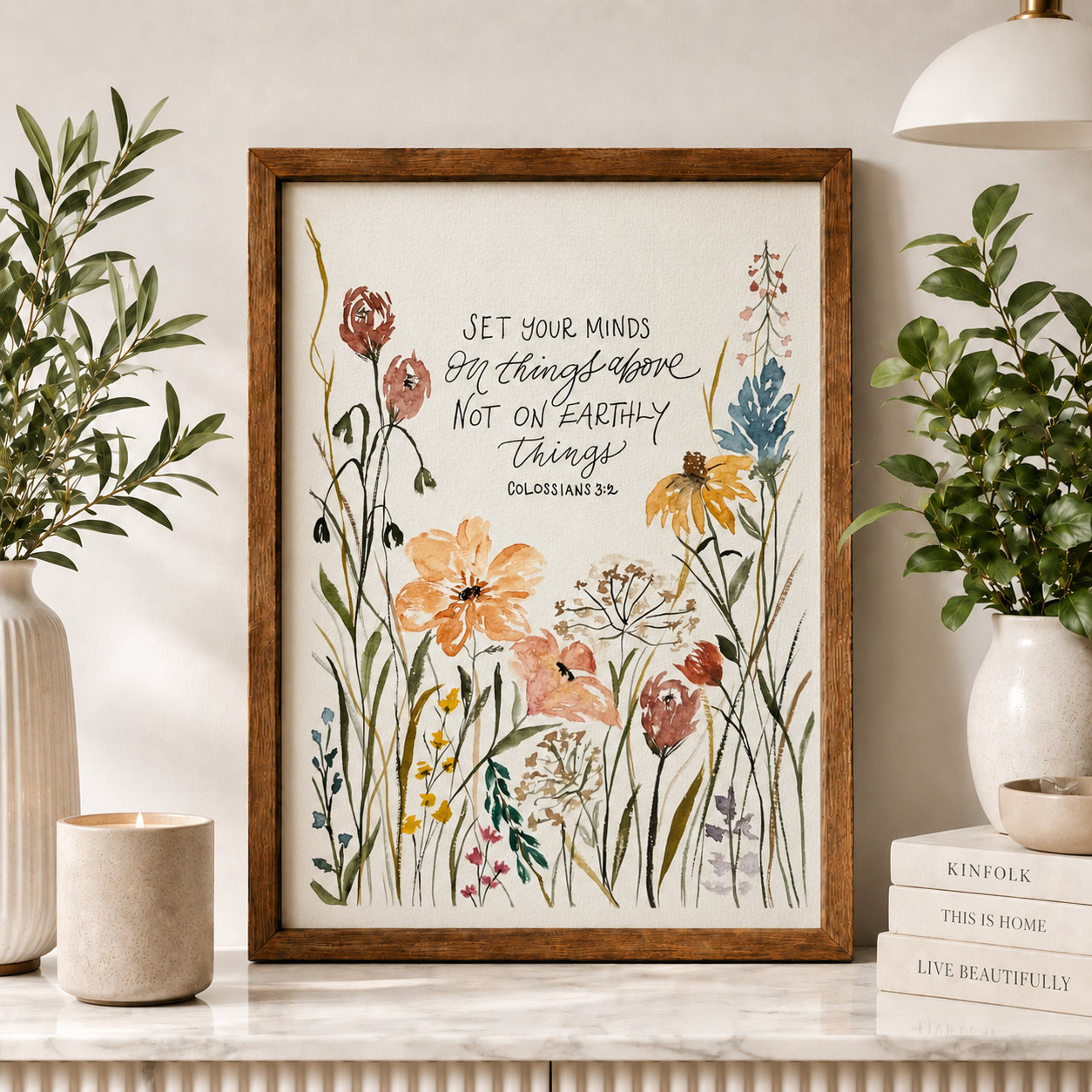 Colossians 3:2 Poster, Christian Wall Art Print, Set Your Minds on Things Above, Floral Bible Verse Decor, Faith Gift PTS21