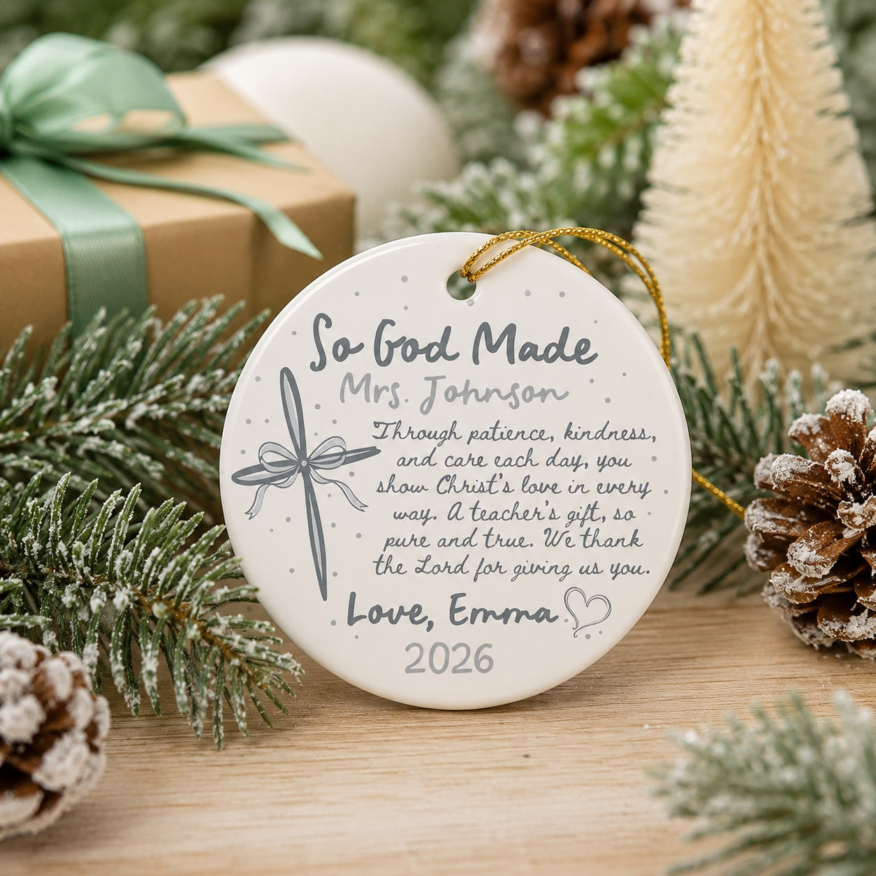Personalized Christian Teacher Ornament, Faith Teacher Appreciation Gift, So God Made a Teacher Ceramic Keepsake, Custom Christmas Gift CRMO21