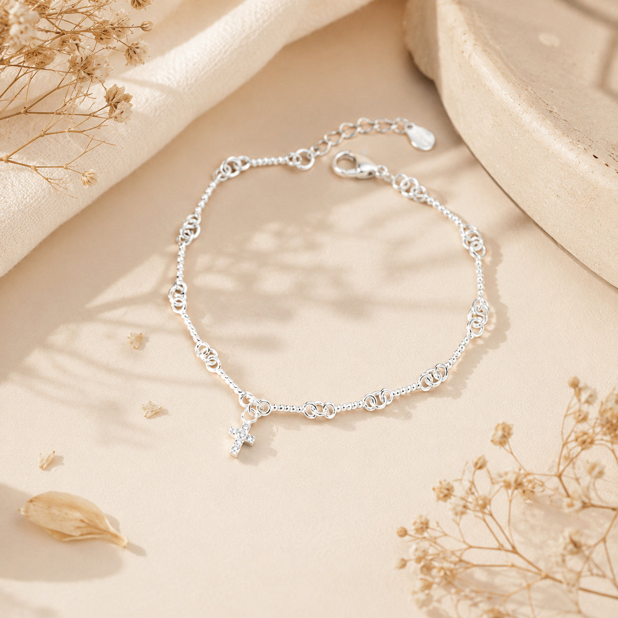Silver Bracelet for Women, Cross Jewelry, Catholic Cross Bracelet, Elegant Christian Jewelry, Faith Bracelet, Religious Gift for Her BRG01
