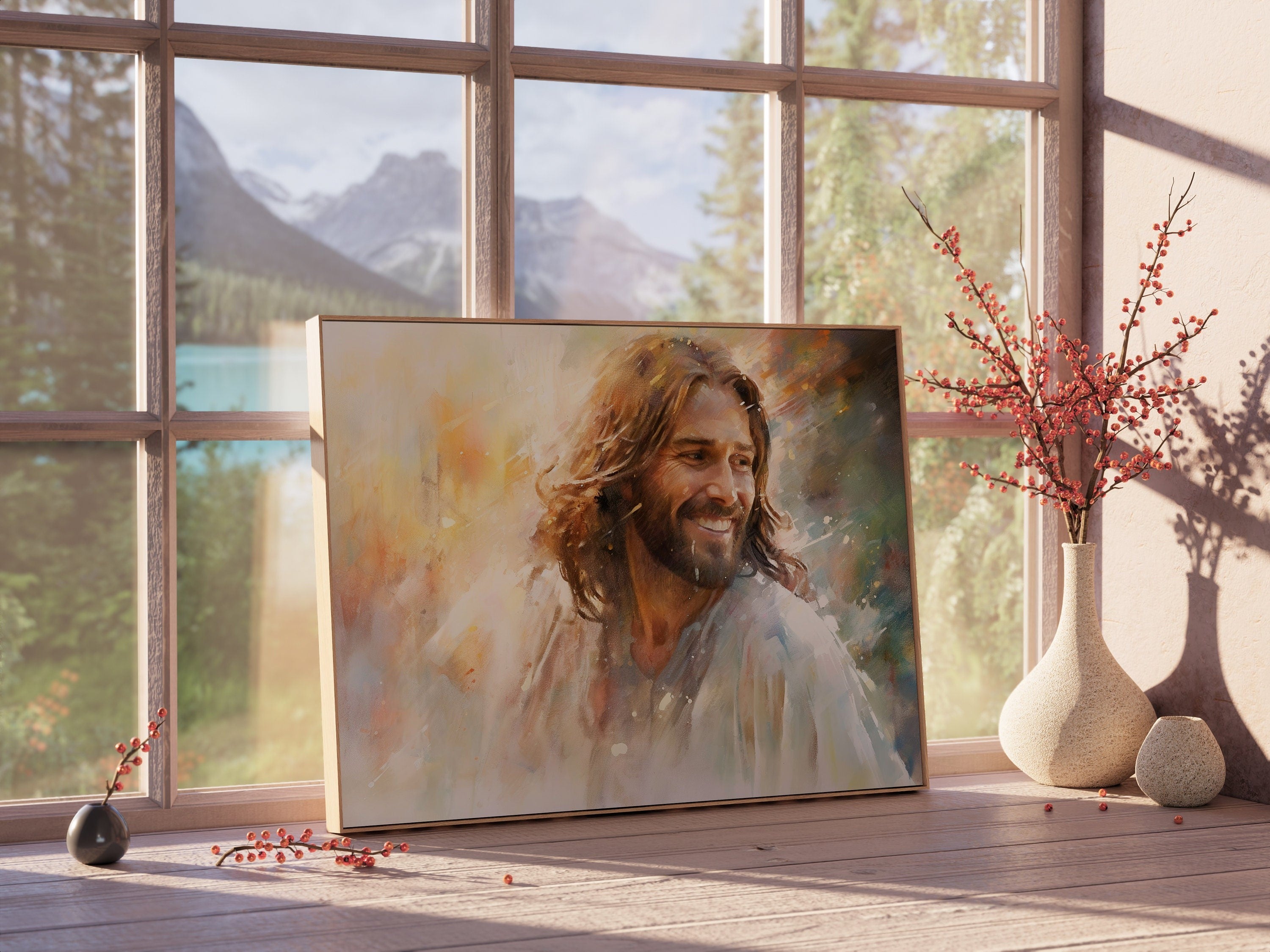 Laughing Christ poster, Christ's Embrace Poster, Jesus Picture, Jesus Poster, Christ's Smile Poster, Jesus Wall Art, Gift