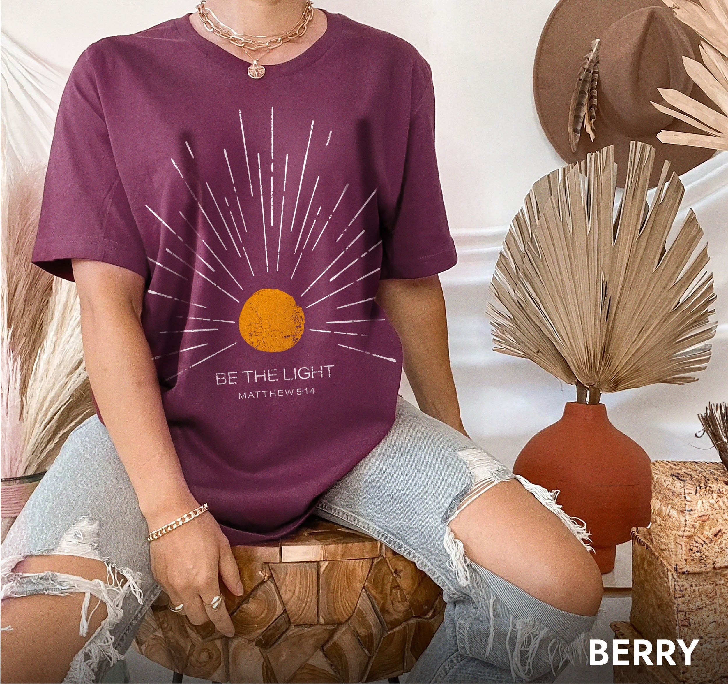 Be The Light Mathew 5:14 Sunburst Vintage Bible Verse Christian Celestial Comfort Colors Tshirt, Boho Shirt, Sun Shirt, Inspirational Gift CFLAF187
