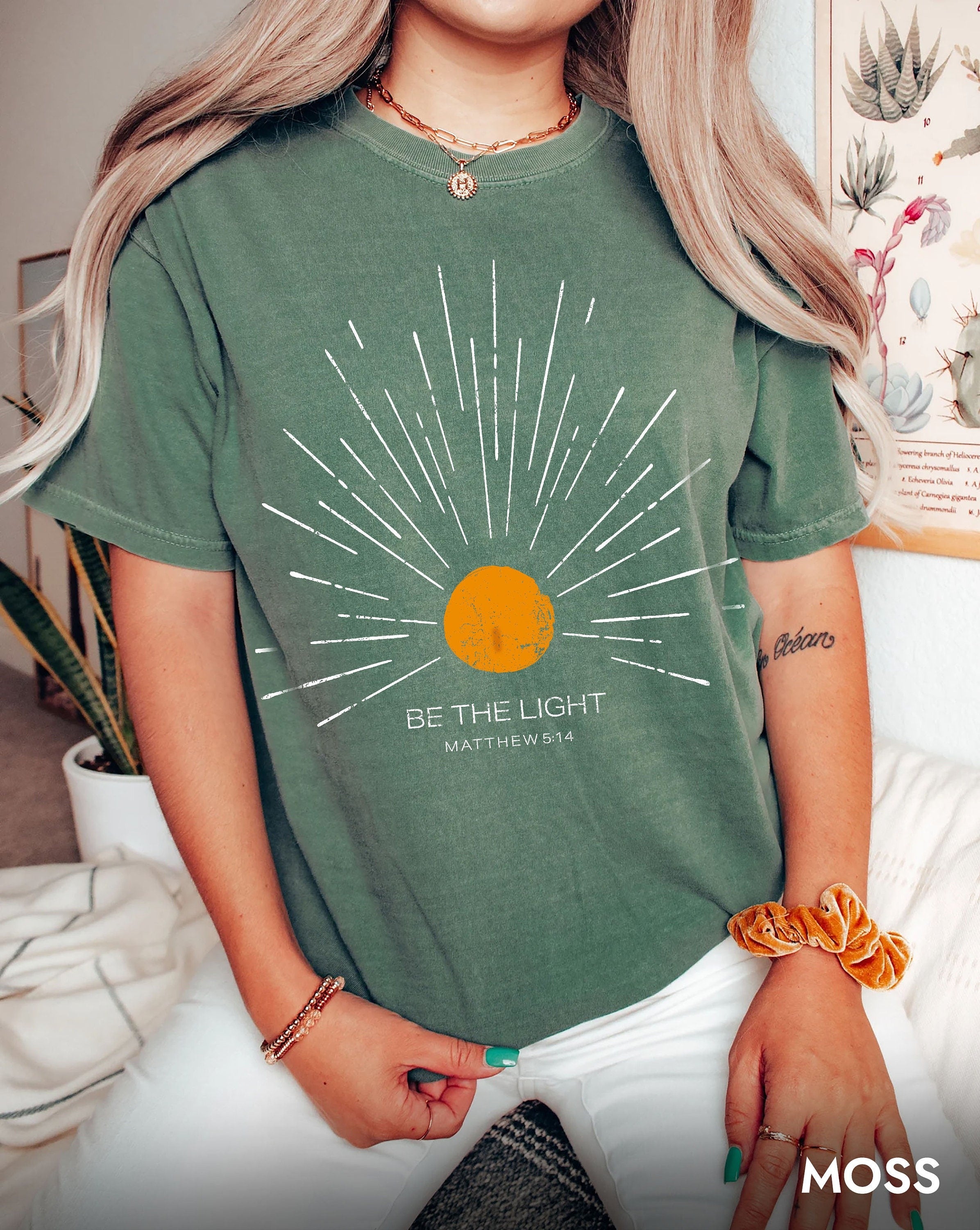 Be The Light Mathew 5:14 Sunburst Vintage Bible Verse Christian Celestial Comfort Colors Tshirt, Boho Shirt, Sun Shirt, Inspirational Gift CFLAF187