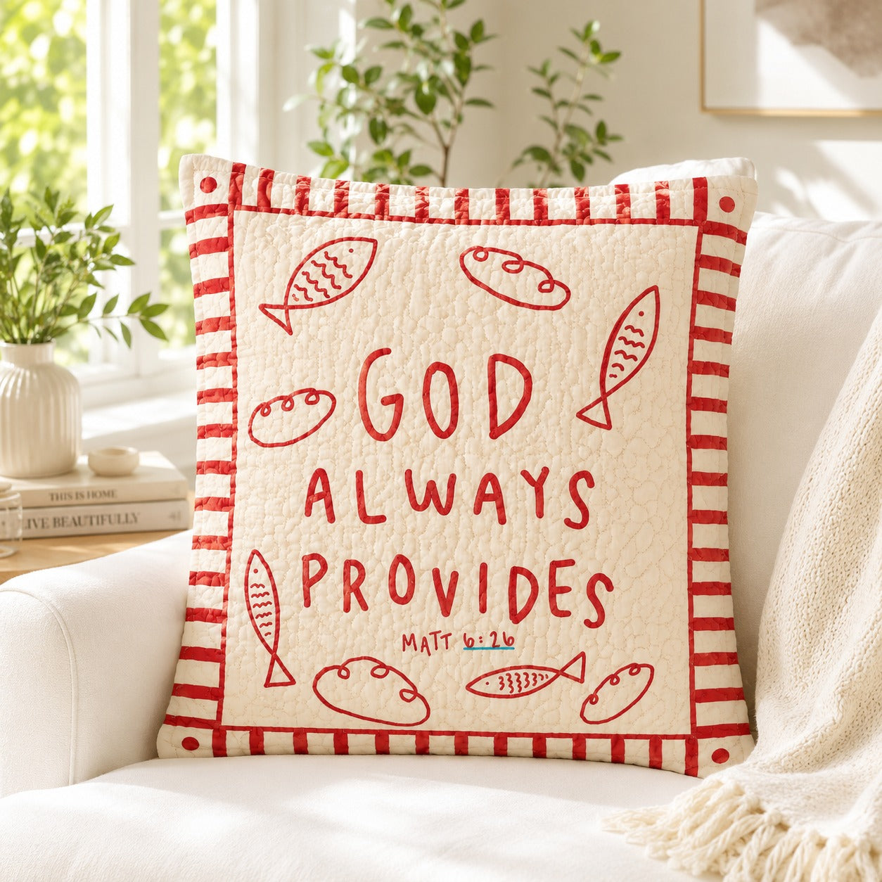 God Always Provides Quilted Pillow Case, Matthew 6:26 Christian Pillow Cover, Bible Verse Faith Home Decor, Religious Gift QPILLOW21
