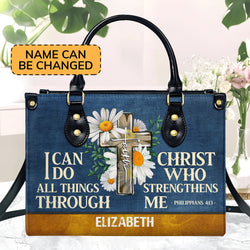 Personalized Christian Leather Handbag, I Can Do All Things Through Ch