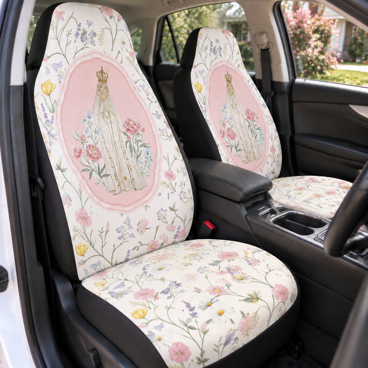 Christian Floral Car Seat Covers, Virgin Mary Religious Auto Seat Cover, Faith Inspired Car Accessories, Catholic Gift For Women CARSC22