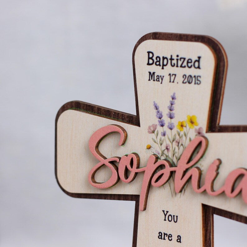 Personalized Baptism Cross, Custom Name Wooden Cross, Christening Gift, Psalm 139 Nursery Decor, Baby Dedication Keepsake WD01