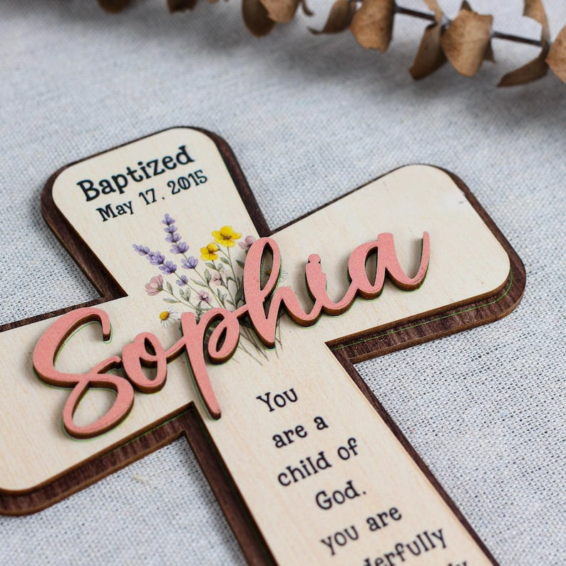 Personalized Baptism Cross, Custom Name Wooden Cross, Christening Gift, Psalm 139 Nursery Decor, Baby Dedication Keepsake WD01