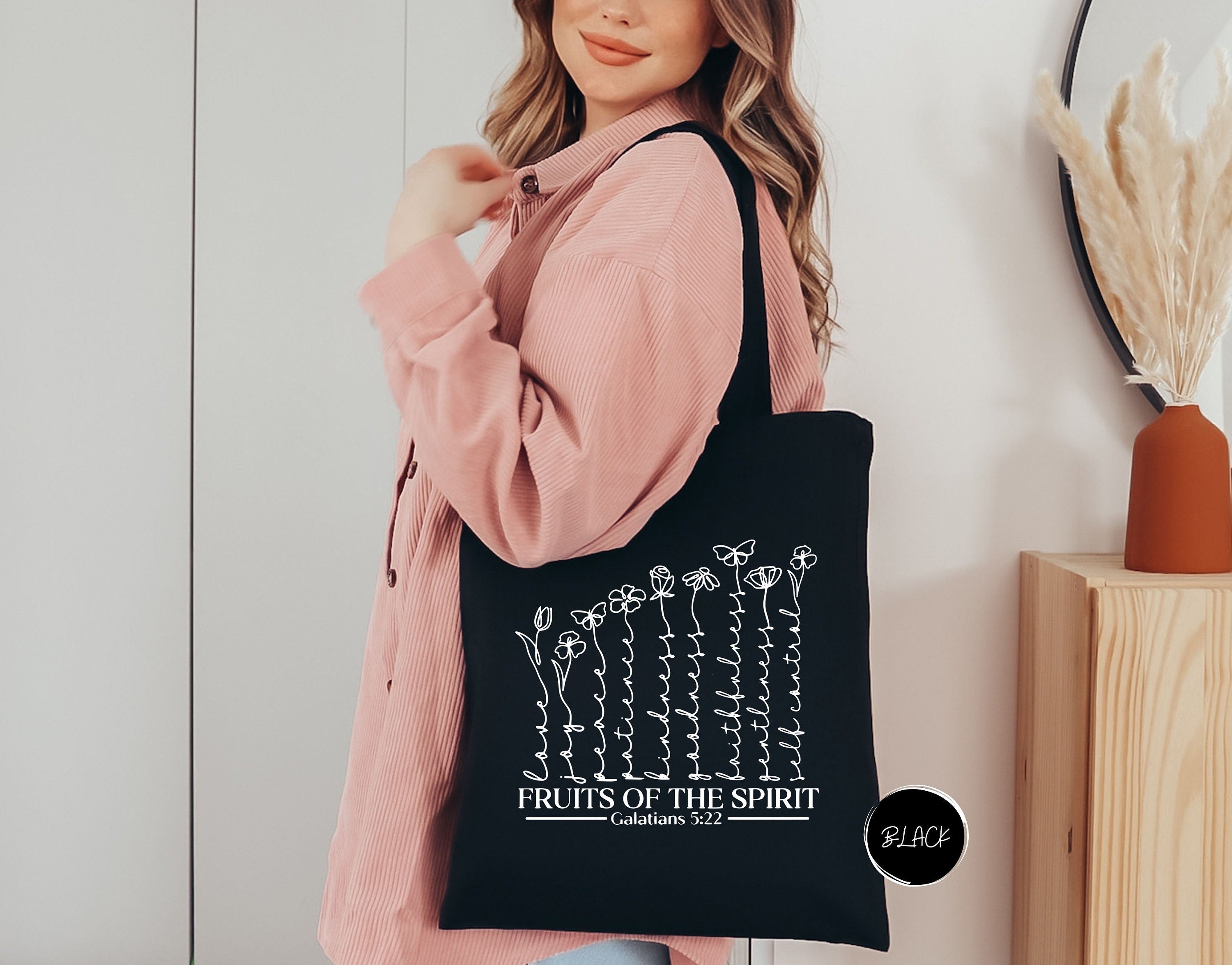 Fruit Of The Spirit Tote Bag, Christian Tote Bag, Wildflower Tote Bag, Bible Verse, Woman Christian Tote, Religious Gift, Flowers Tote Bag TBLAF24