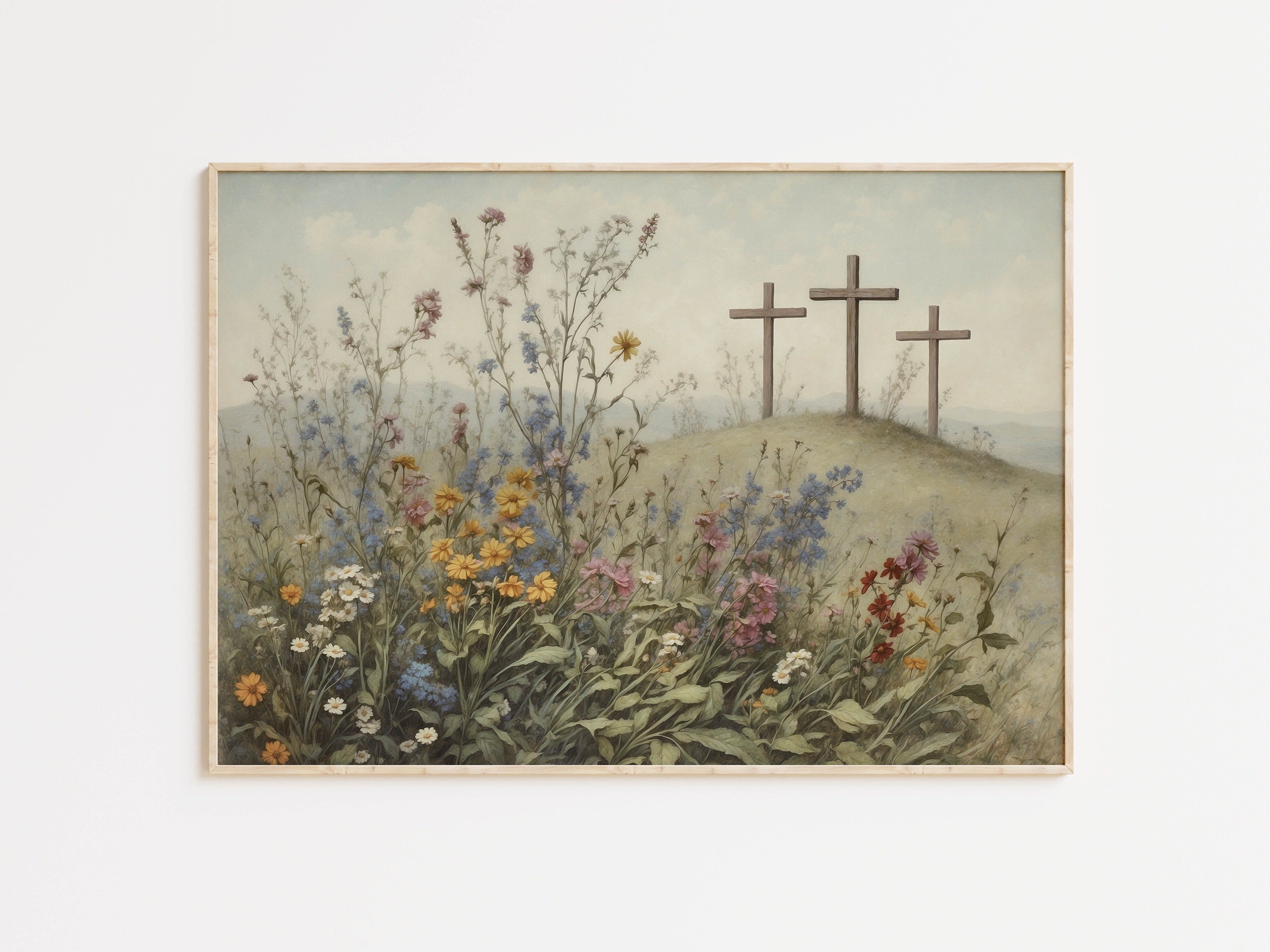 Jesus Crucifixion – It Is Finished Poster, Religious Easter Wall Art Poster, Christian 3 Crosses on Golgotha Hill Poster, Jesus Poster