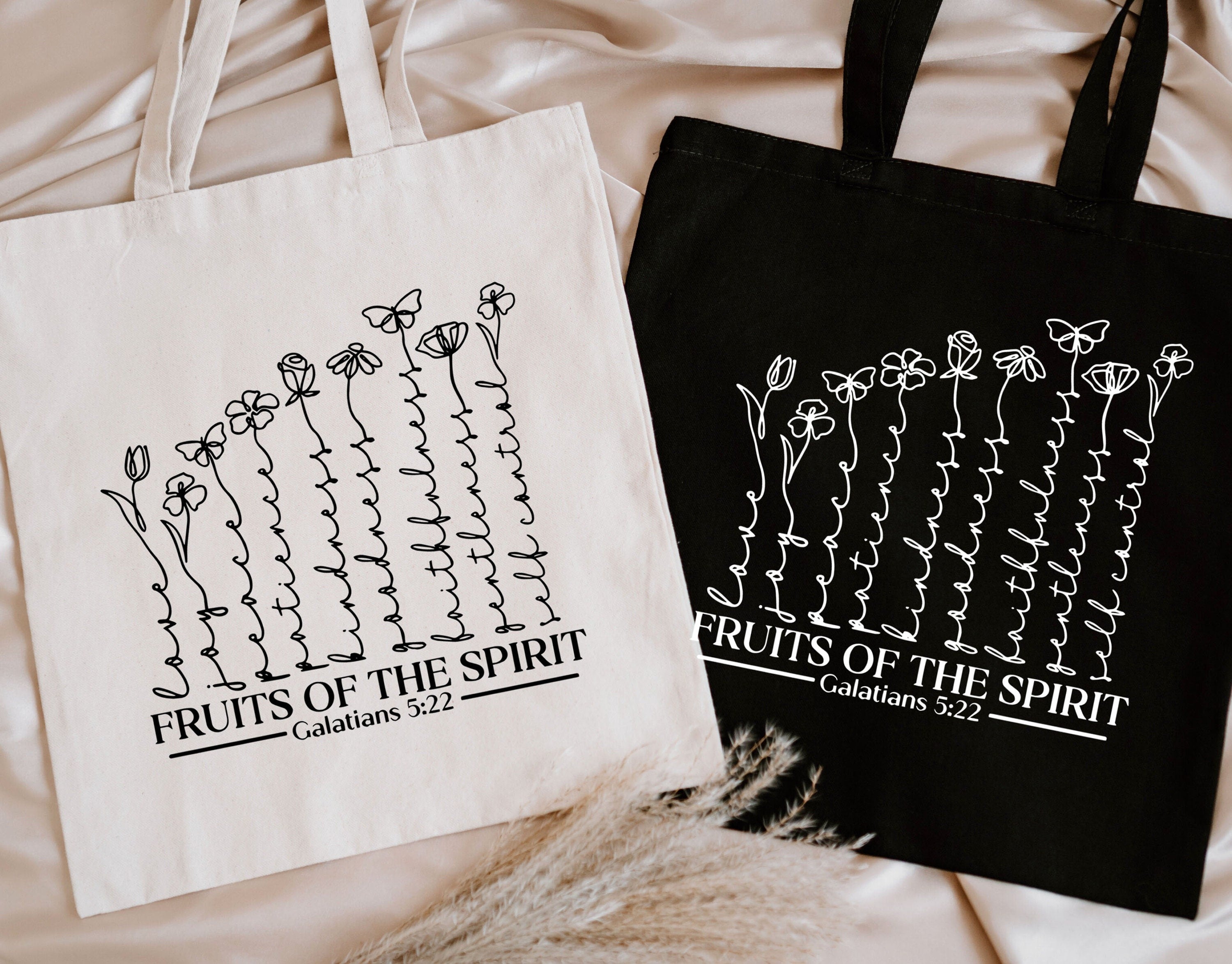 Fruit Of The Spirit Tote Bag, Christian Tote Bag, Wildflower Tote Bag, Bible Verse, Woman Christian Tote, Religious Gift, Flowers Tote Bag TBLAF24
