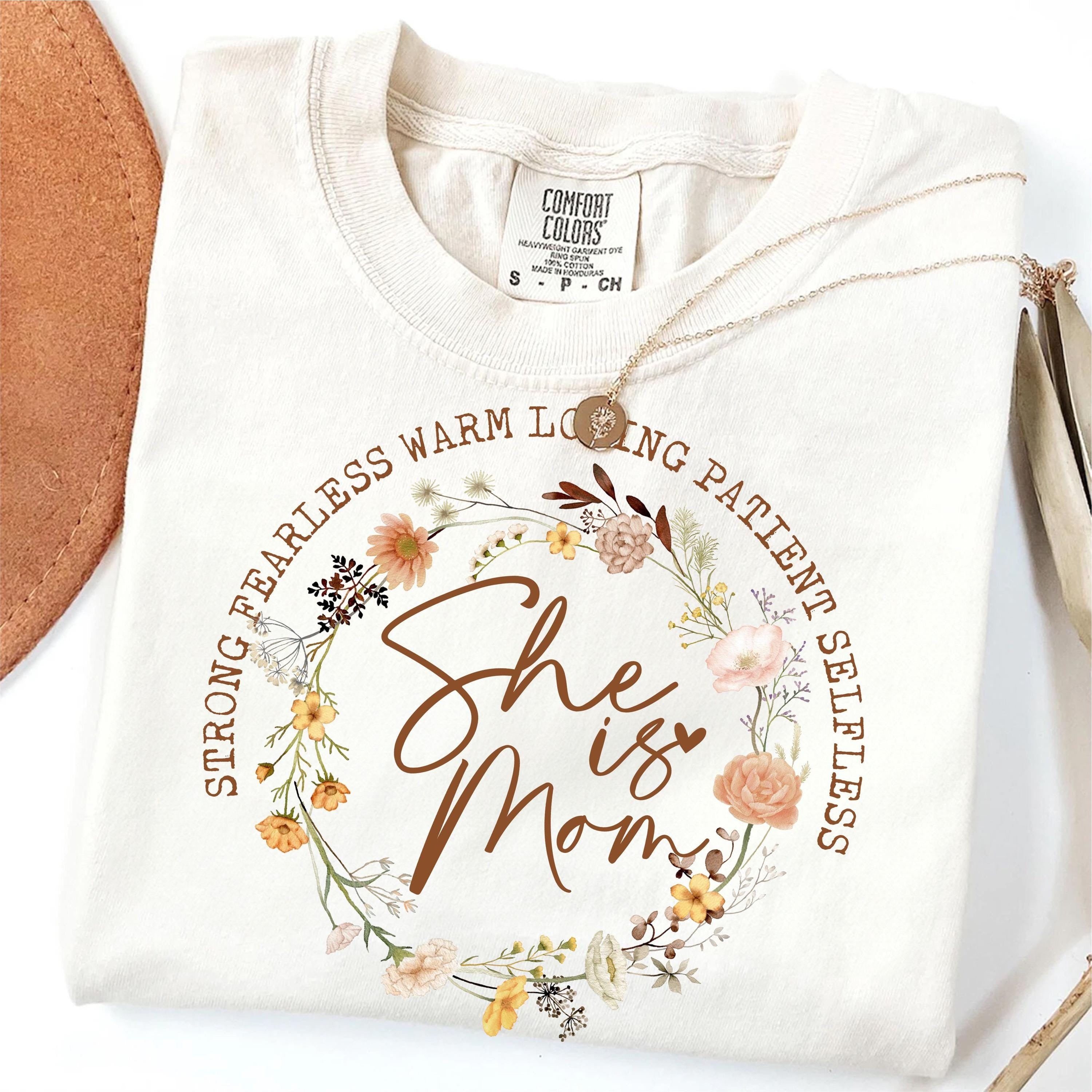She is Mom Coquette Comfort Colors Shirt, Christian Mama Shirt, Boho Floral Mama Shirt, Mom Shirt, Mother’s Day Gift, Wildflower Mama Shirt, Bible Verses Shirt