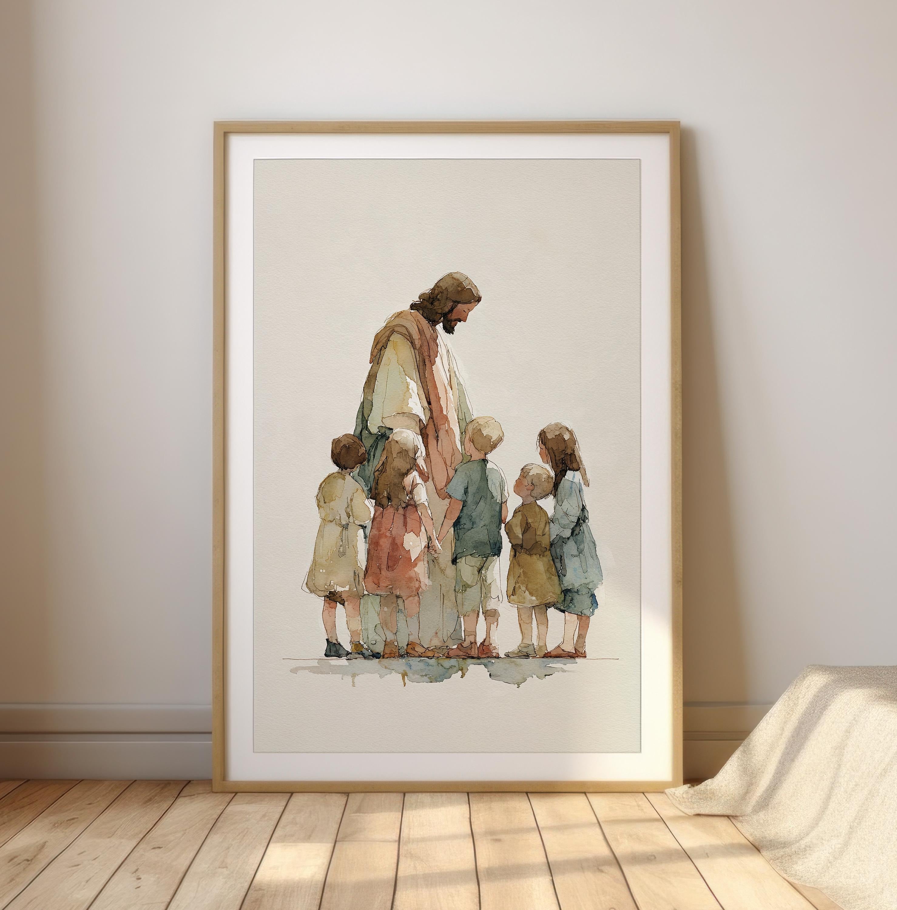 .Jesus with Children Poster, Christian Nursery Wall Art, Bible Story Print Art, Christian Printable for Kid