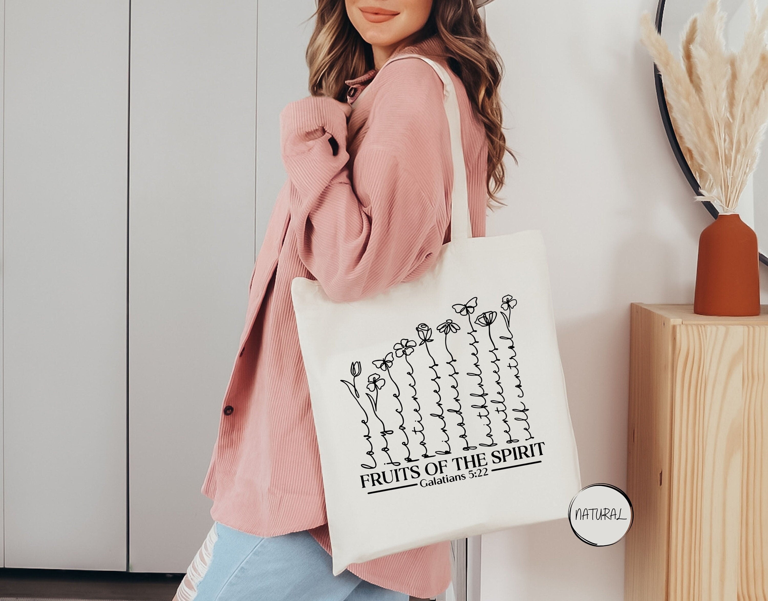 Fruit Of The Spirit Tote Bag, Christian Tote Bag, Wildflower Tote Bag, Bible Verse, Woman Christian Tote, Religious Gift, Flowers Tote Bag TBLAF24