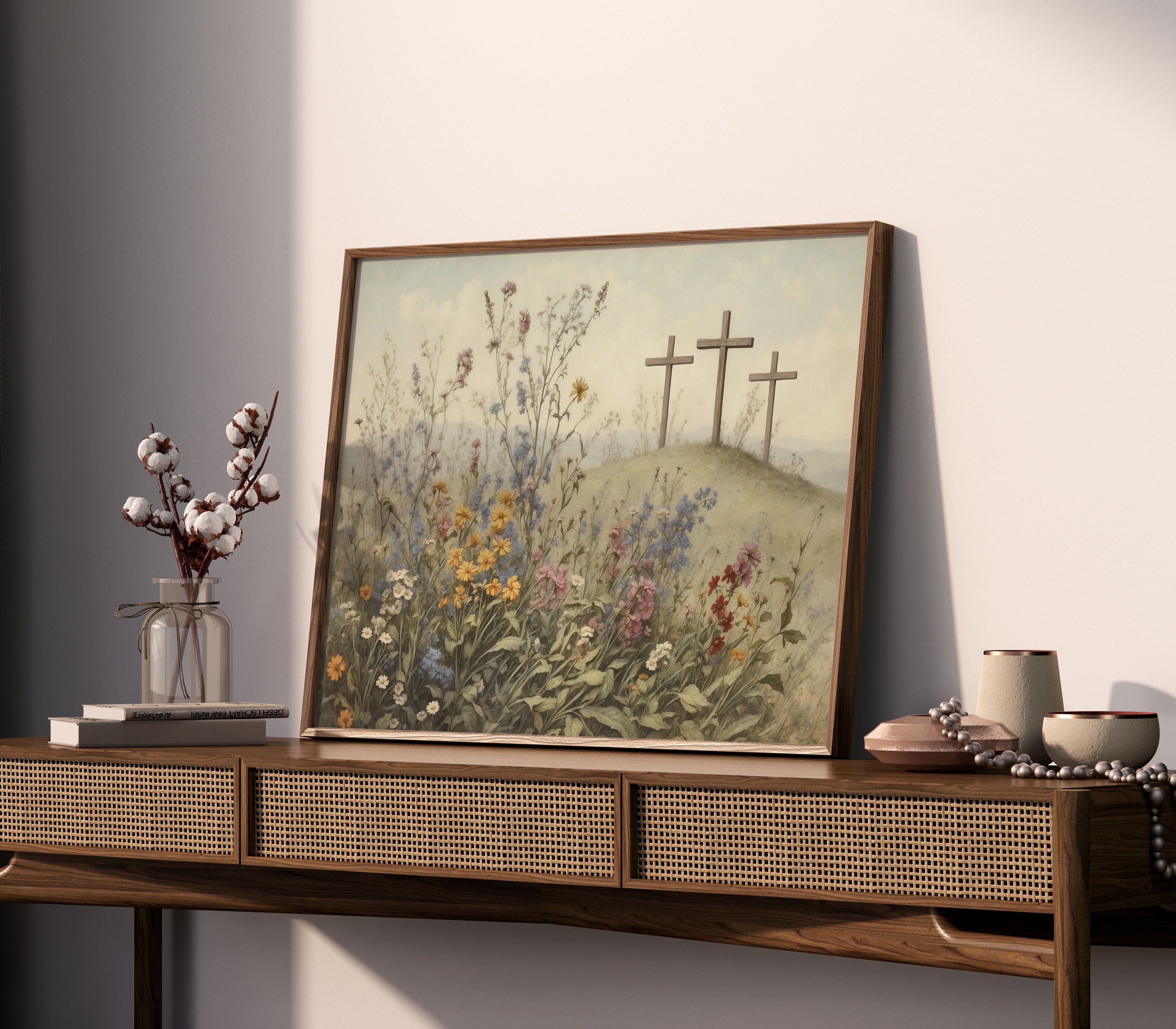 Jesus Crucifixion – It Is Finished Poster, Religious Easter Wall Art Poster, Christian 3 Crosses on Golgotha Hill Poster, Jesus Poster