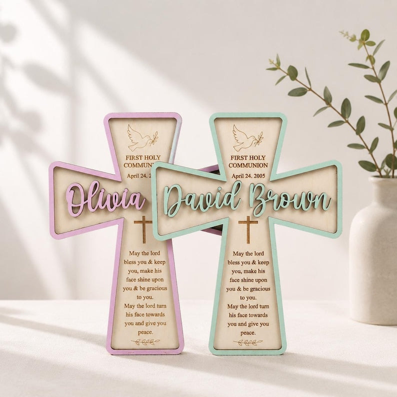 Personalized Baptism Cross, Custom Baby Kid Wooden Cross, Christening Gift, Bible Nursery Decor, Baby Dedication Keepsake WD02