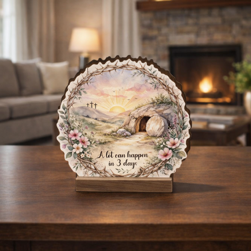 A Lot Can Happen in 3 Days Wooden Sign, Christian Easter Decor, Empty Tomb Display, Faith Spring Shelf Accent