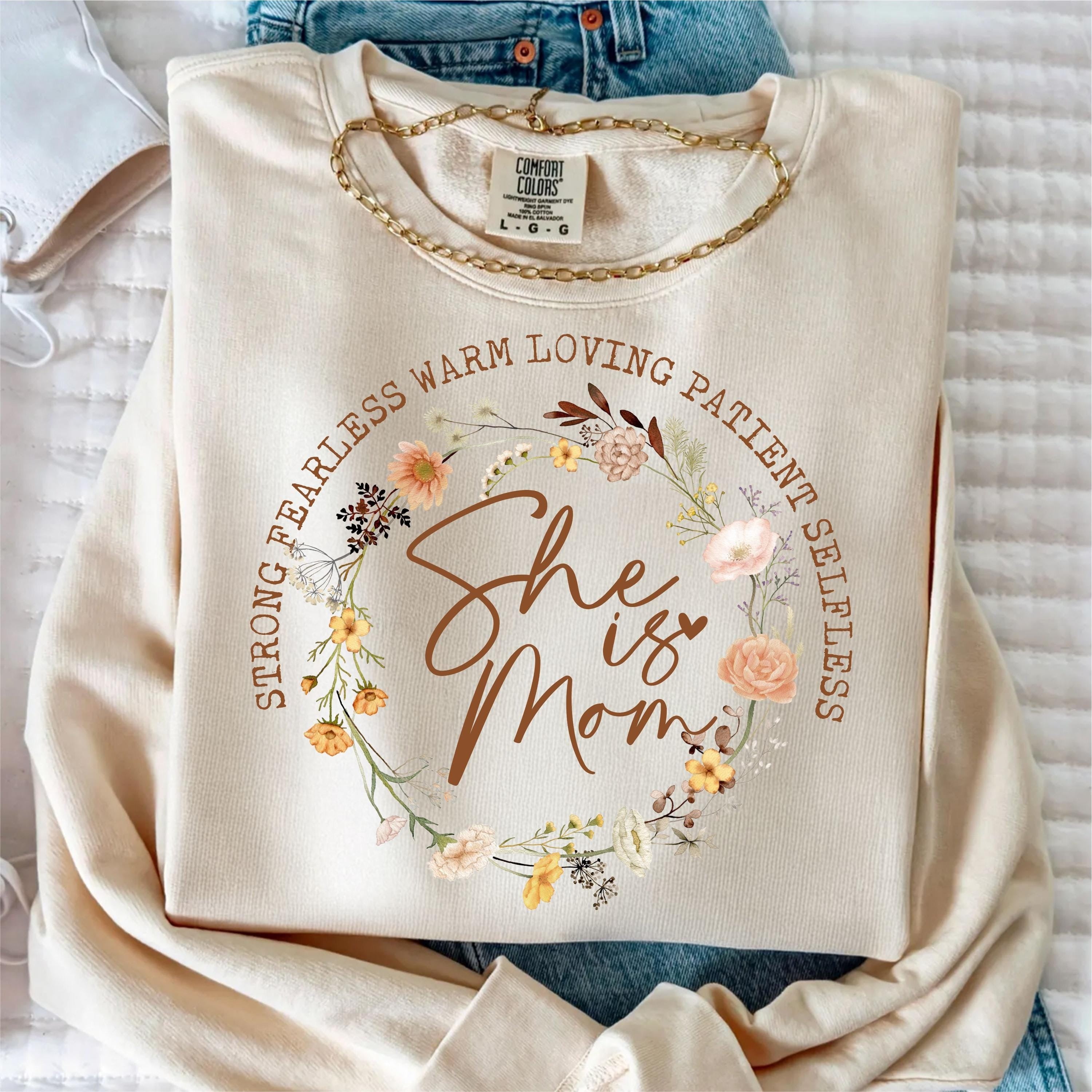 She is Mom Coquette Comfort Colors Shirt, Christian Mama Shirt, Boho Floral Mama Shirt, Mom Shirt, Mother’s Day Gift, Wildflower Mama Shirt, Bible Verses Shirt