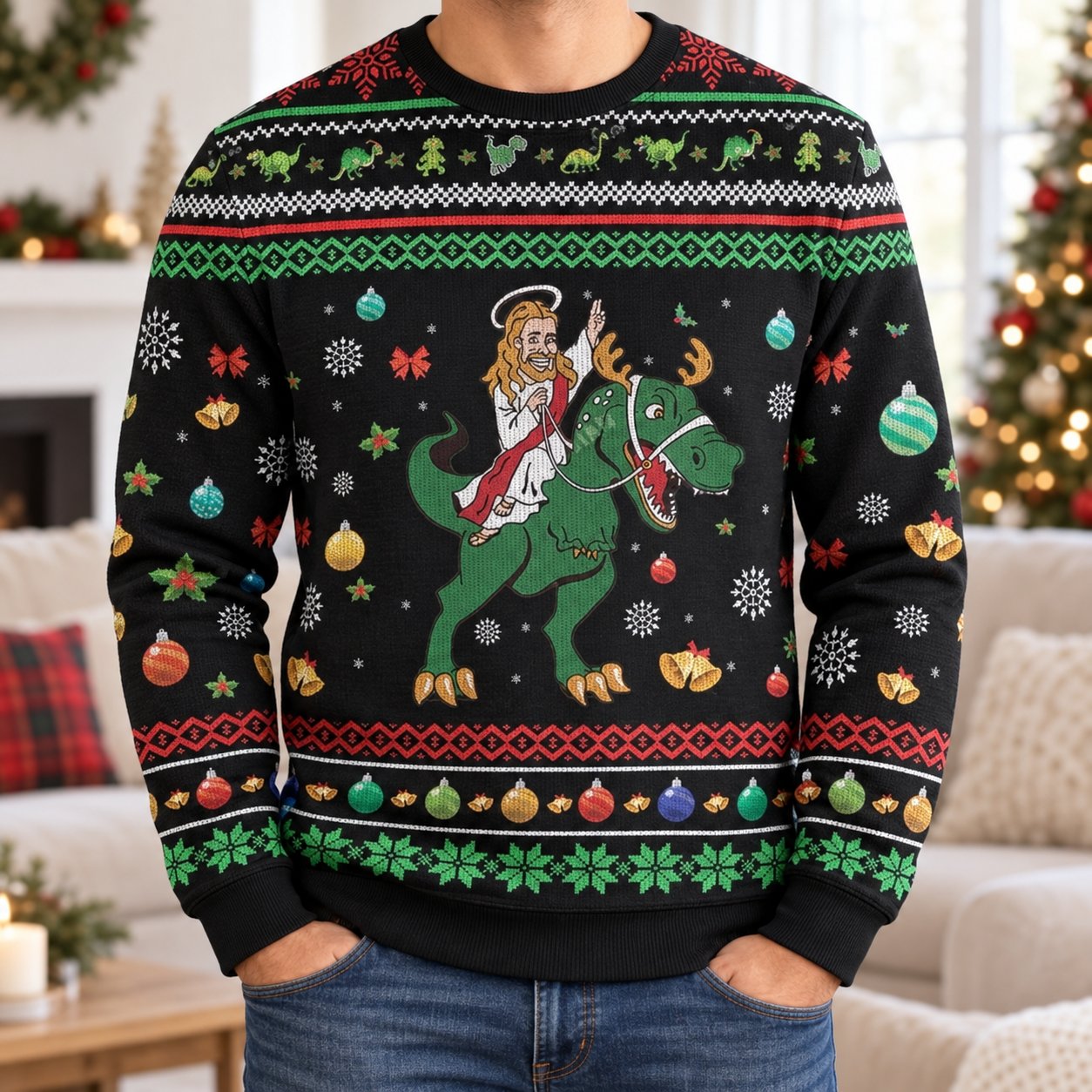 Funny Jesus Christmas Ugly Sweater, Christian Holiday Sweatshirt, Religious Xmas Party Pullover Gift XMASUS23