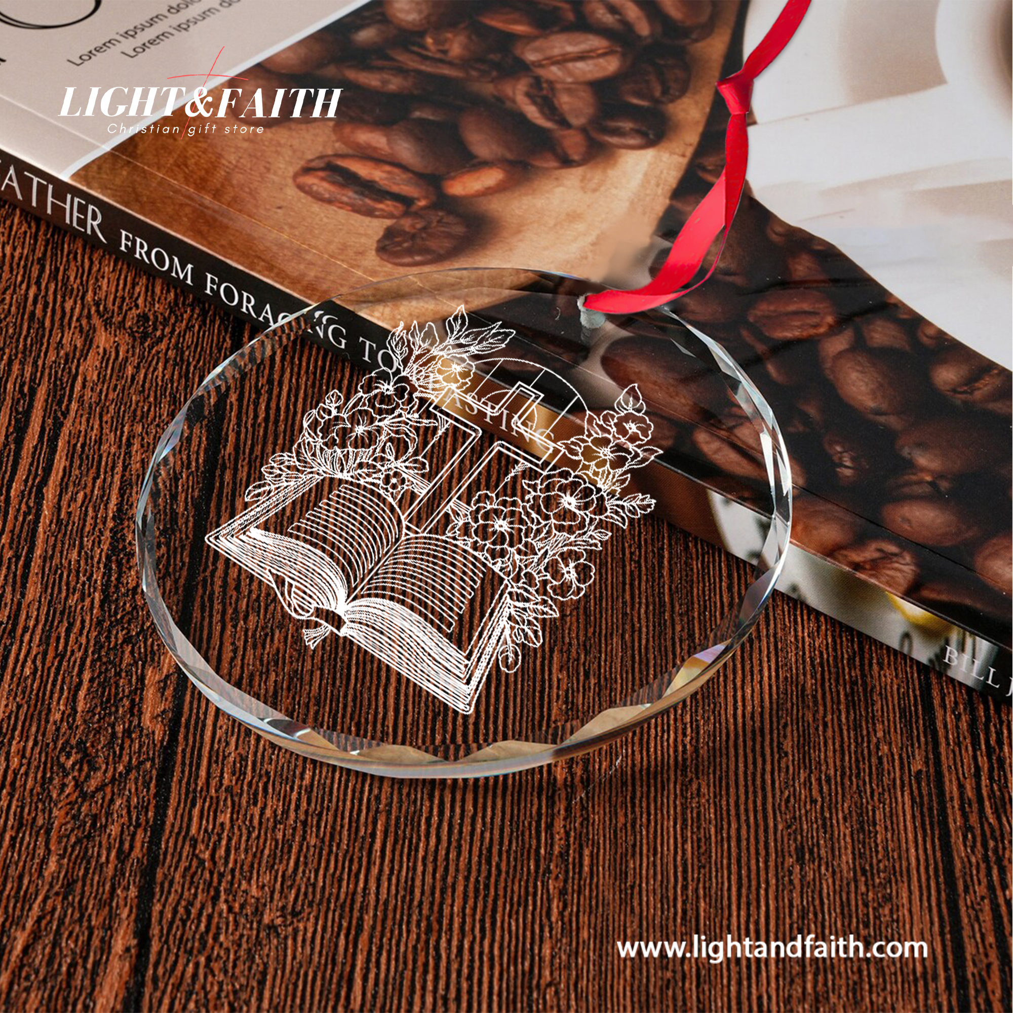 Bible and Cross Glass Ornament, Christian Faith Decoration, Religious Christmas Ornament, Scripture Home Decor, Spiritual Gift for Believers DCLAF71