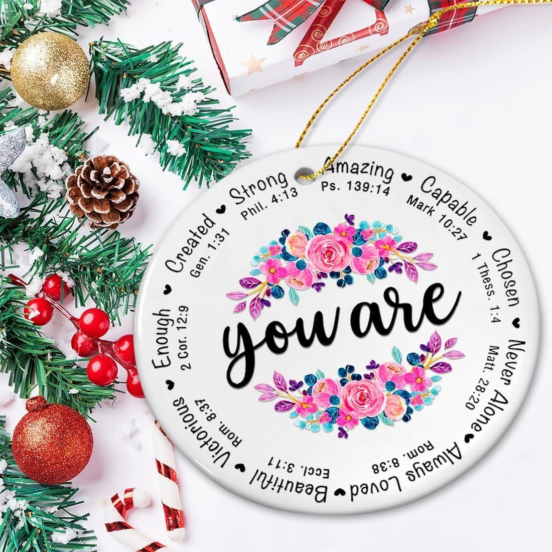 Christian Christmas Ornaments 2025, Religious Ornament for Christmas Tree, Ceramic Ornaments with Bible Verse, Ideas For Christmas Trees DCLAF15