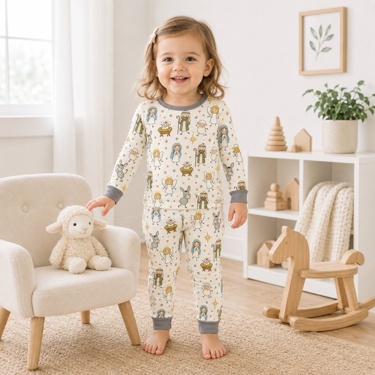 Cute Nativity Bamboo Baby Kids Pajamas Set, Christian Christmas PJs, Baby Jesus Holy Family Toddler Holiday Sleepwear BBPJSS20