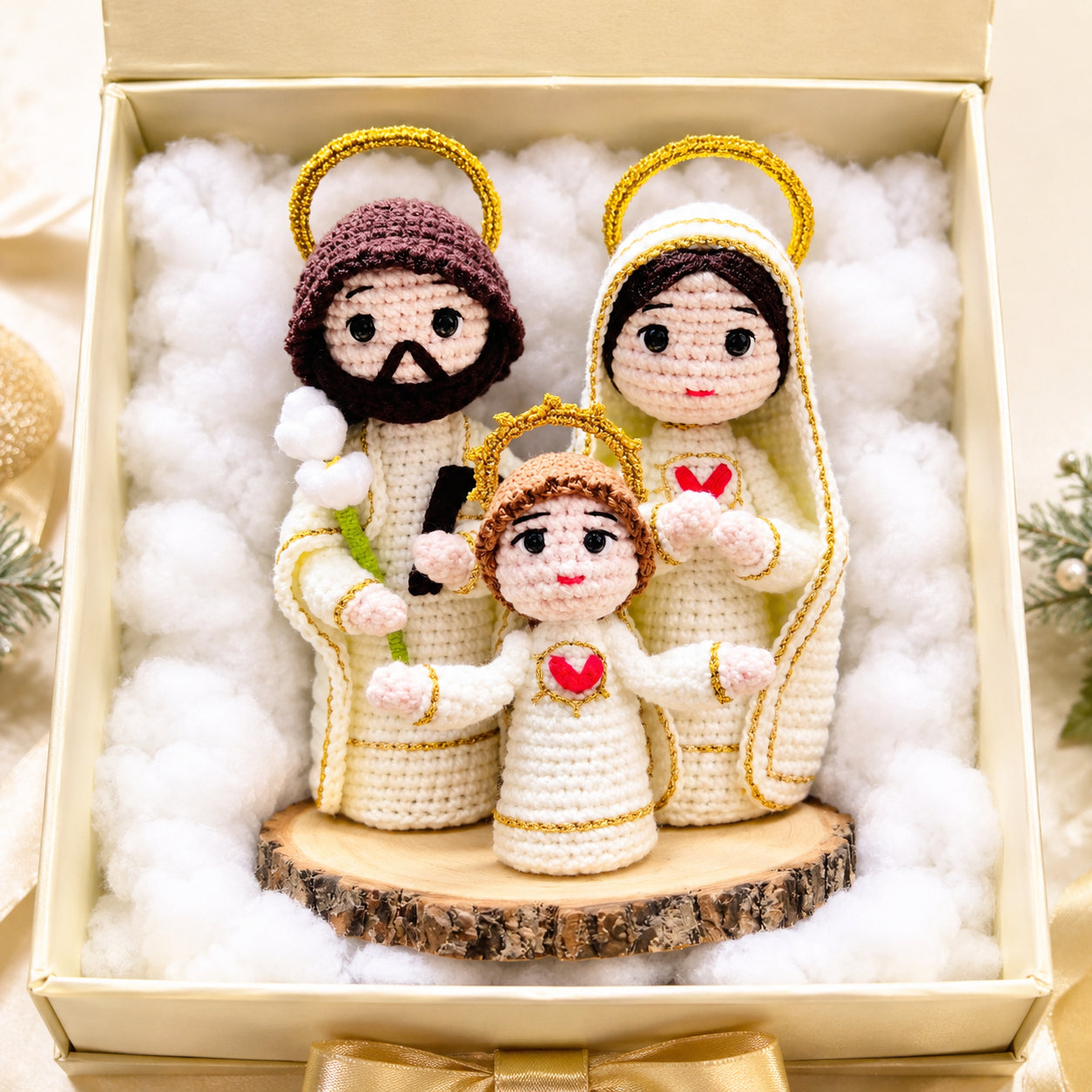 Handmade Crochet Holy Family Doll Set – Catholic Amigurumi Virgin Mary, Saint Joseph and Baby Jesus Figurines, Christian Religious Home Altar Decor, Christmas Nativity Gift, Baptism, First Communion and Confirmation Keepsake CR18