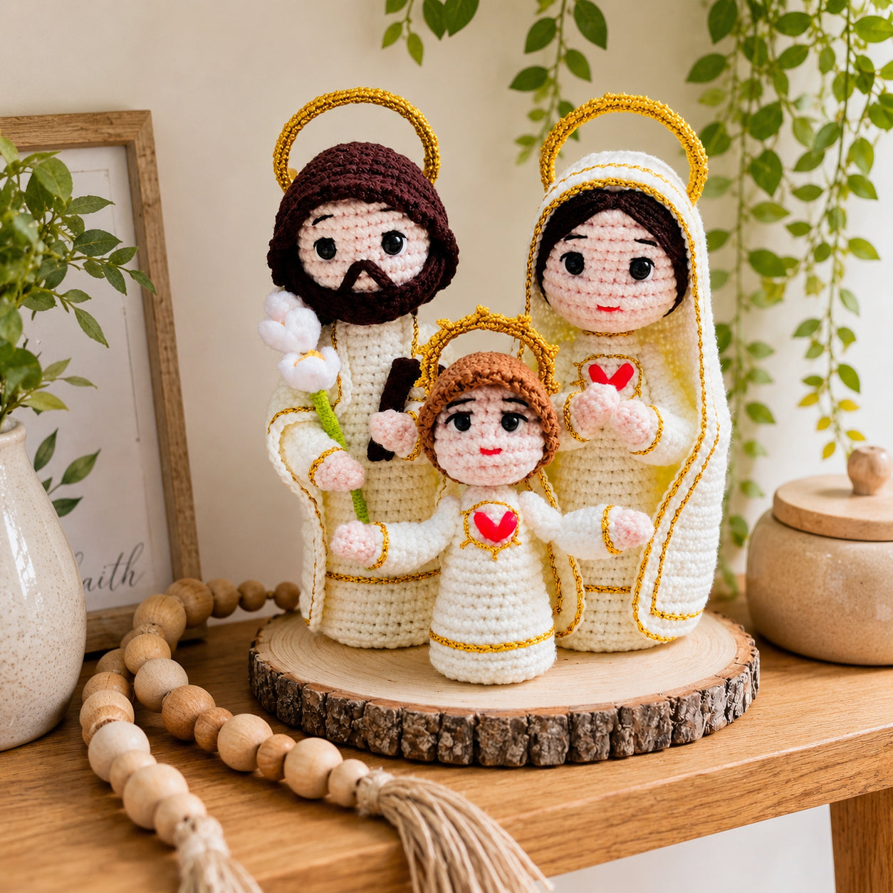 Handmade Crochet Holy Family Doll Set – Catholic Amigurumi Virgin Mary, Saint Joseph and Baby Jesus Figurines, Christian Religious Home Altar Decor, Christmas Nativity Gift, Baptism, First Communion and Confirmation Keepsake CR18