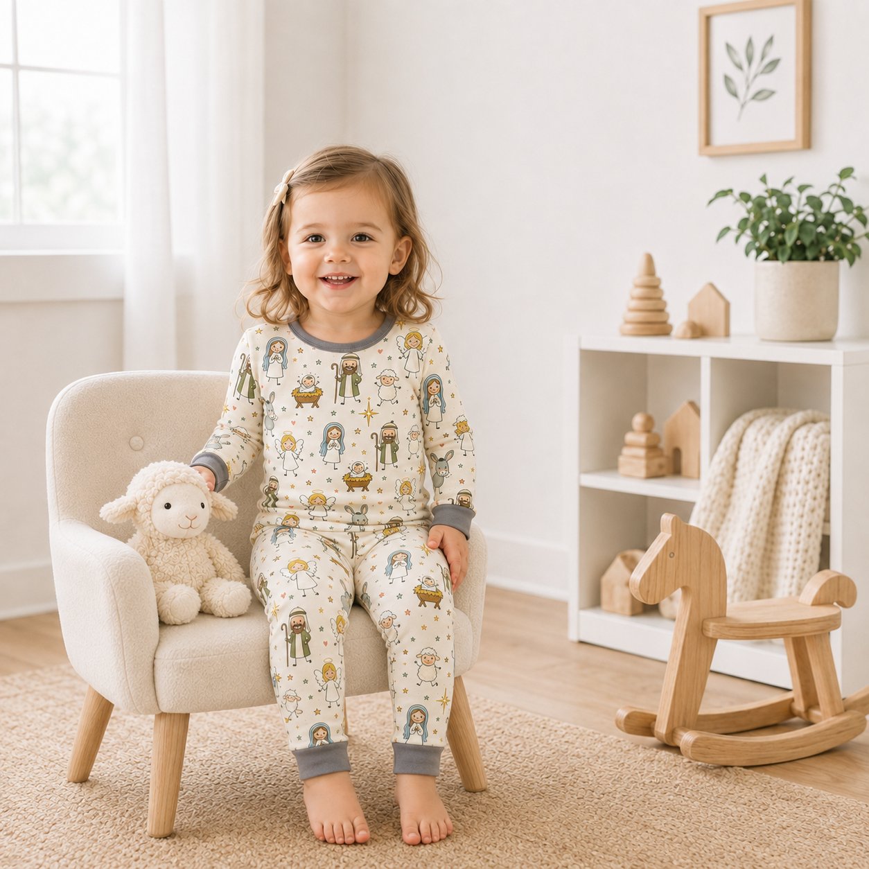 Cute Nativity Bamboo Baby Kids Pajamas Set, Christian Christmas PJs, Baby Jesus Holy Family Toddler Holiday Sleepwear BBPJSS20