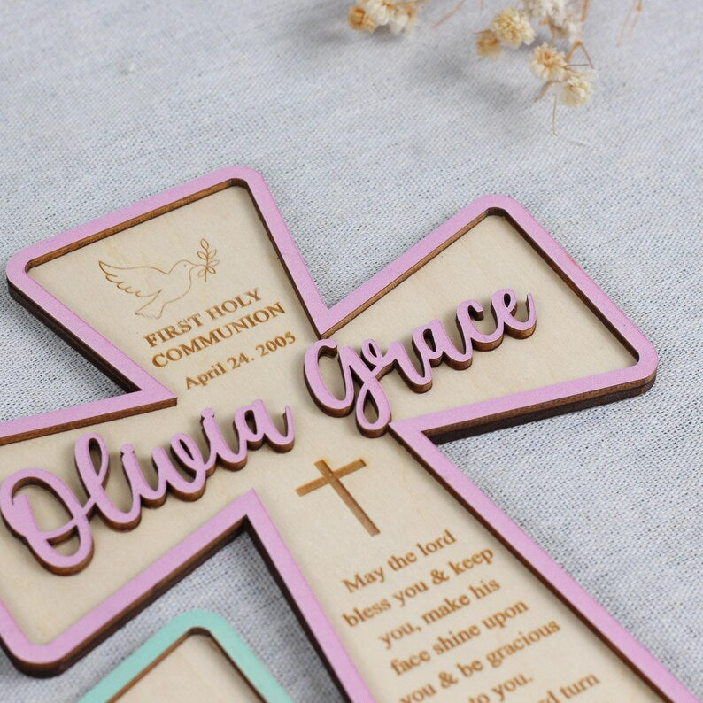 Personalized Baptism Cross, Custom Baby Kid Wooden Cross, Christening Gift, Bible Nursery Decor, Baby Dedication Keepsake WD02