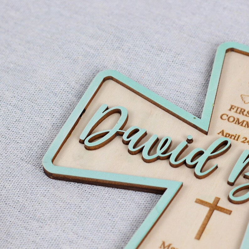 Personalized Baptism Cross, Custom Baby Kid Wooden Cross, Christening Gift, Bible Nursery Decor, Baby Dedication Keepsake WD02
