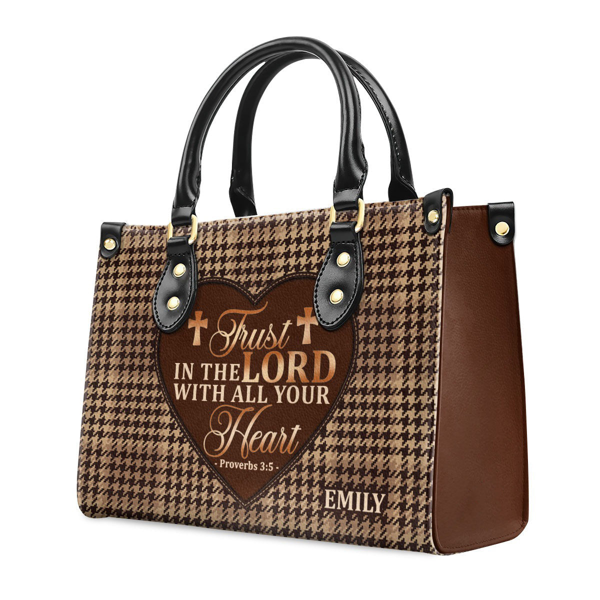 Personalized Christian Leather Handbag, Trust in the Lord With All Your Heart Proverbs 3:5 Purse, Faith Gift for Women BLAF36