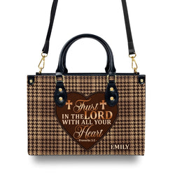 Personalized Christian Leather Handbag, Trust in the Lord With All Your Heart Proverbs 3:5 Purse, Faith Gift for Women BLAF36