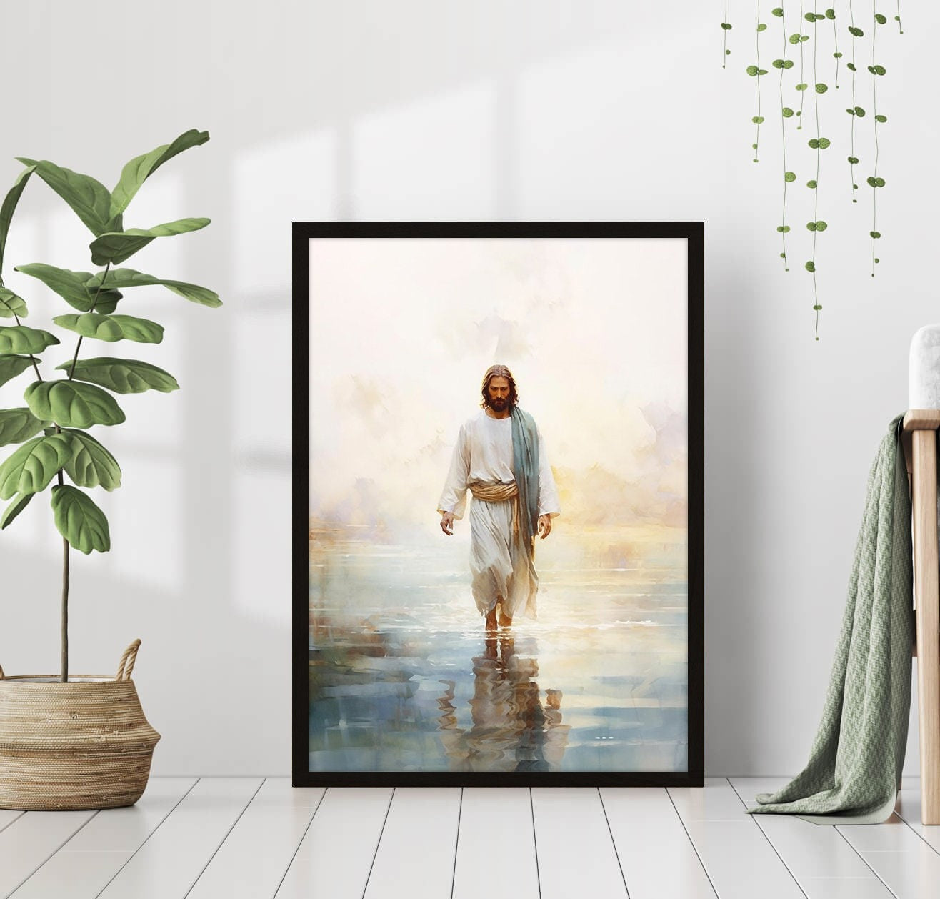 Jesus Walking on Water, Poster, Bible Wall Poster, Gift, Trendy Living Room Home Decor, Christian Nursery Decor