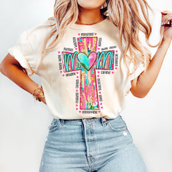 Comfort Colors® Strong Worthy Beautiful Loved Shirt, Christian Mama Shirt, Hand Drawn Cross Shirt, Mother's Day Gift, Trendy Religious Faith Shirt