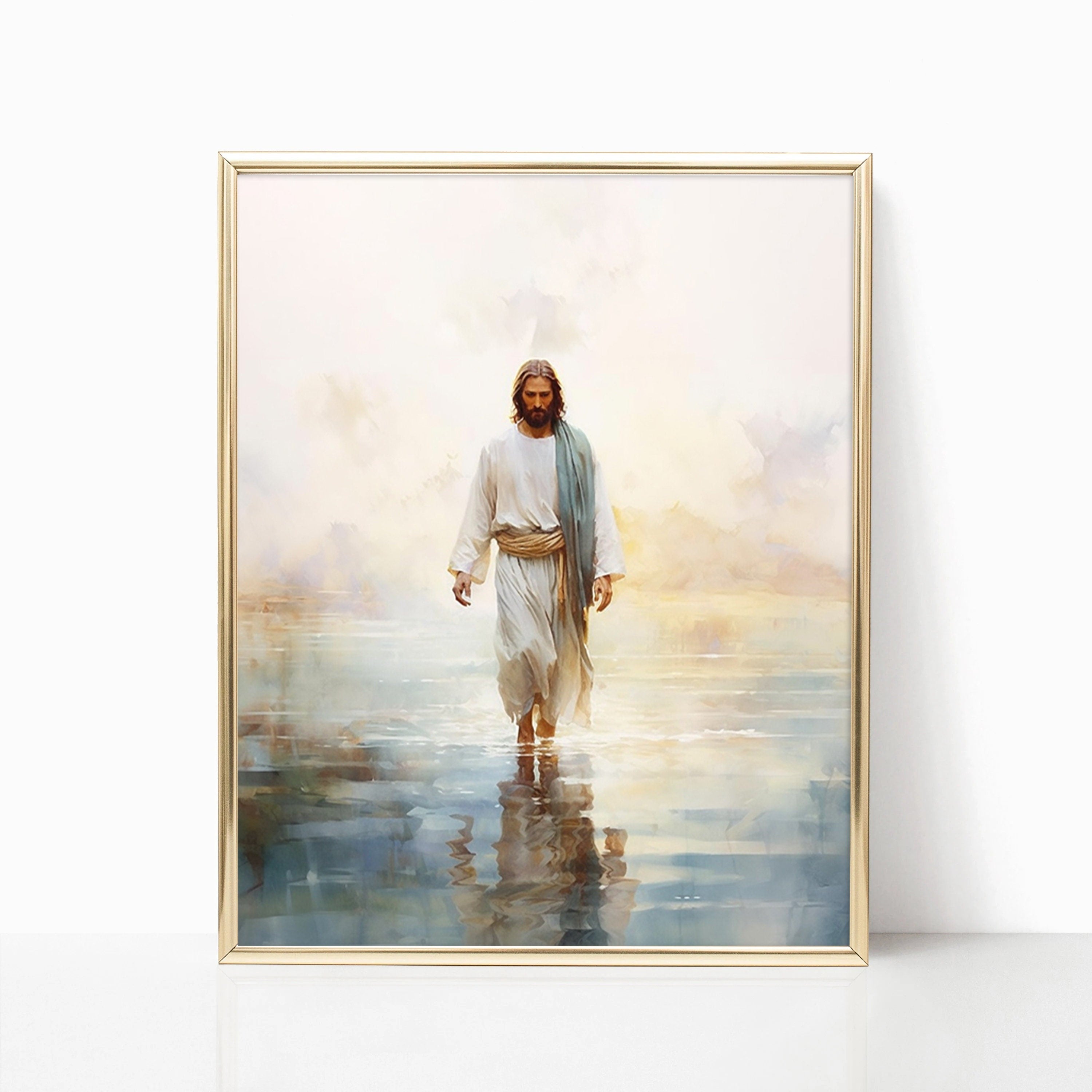 Jesus Walking on Water, Poster, Bible Wall Poster, Gift, Trendy Living Room Home Decor, Christian Nursery Decor