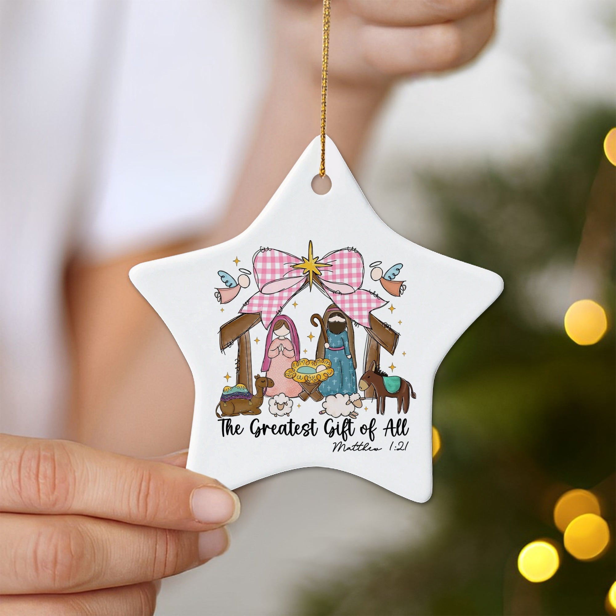 Cute Nativity Scene Christmas Ornament, The Greatest Gift of All Matthew 1:21, Christian Holiday Decoration, Religious Xmas Tree DecorDCLAF48