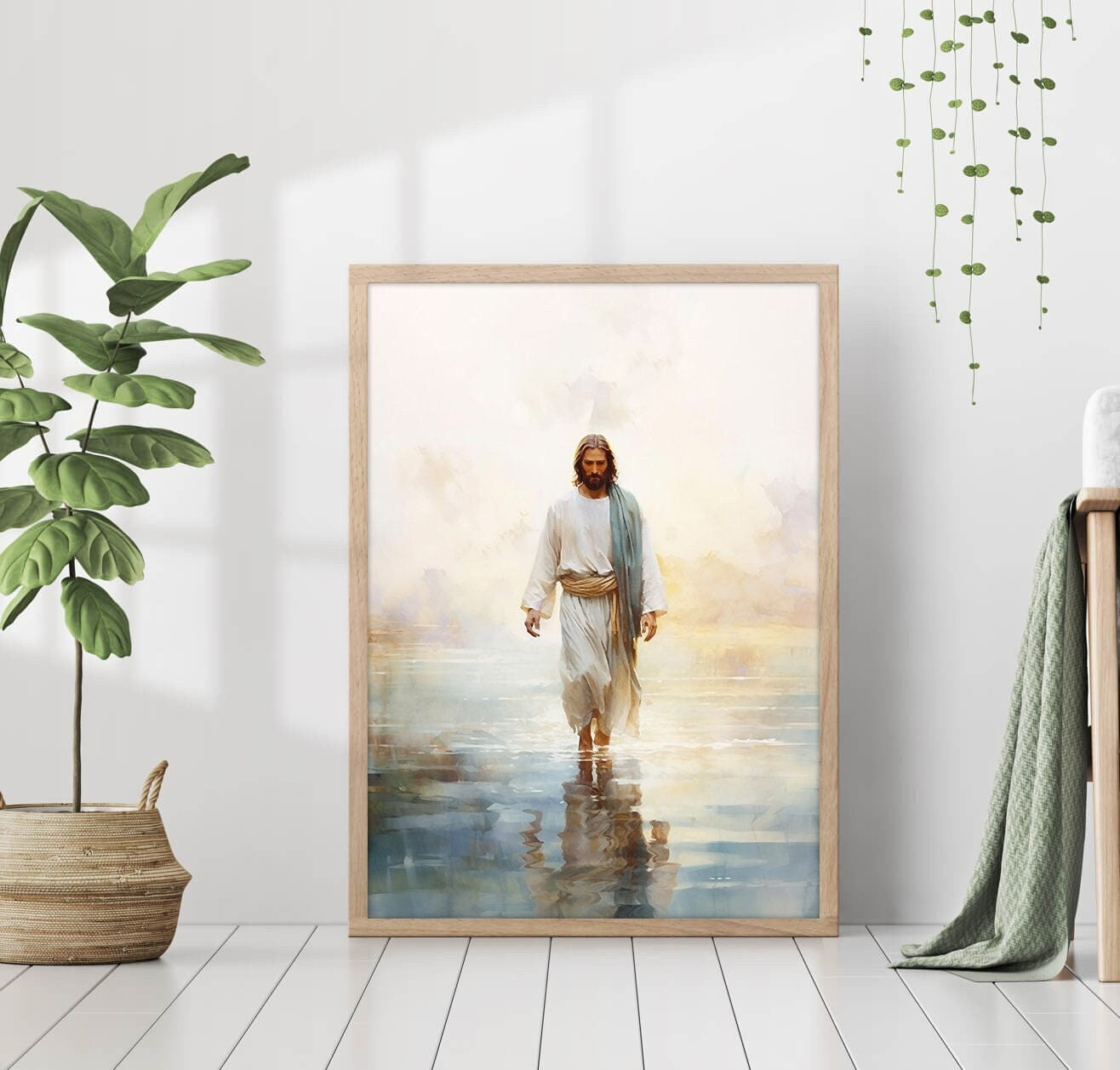 Jesus Walking on Water, Poster, Bible Wall Poster, Gift, Trendy Living Room Home Decor, Christian Nursery Decor