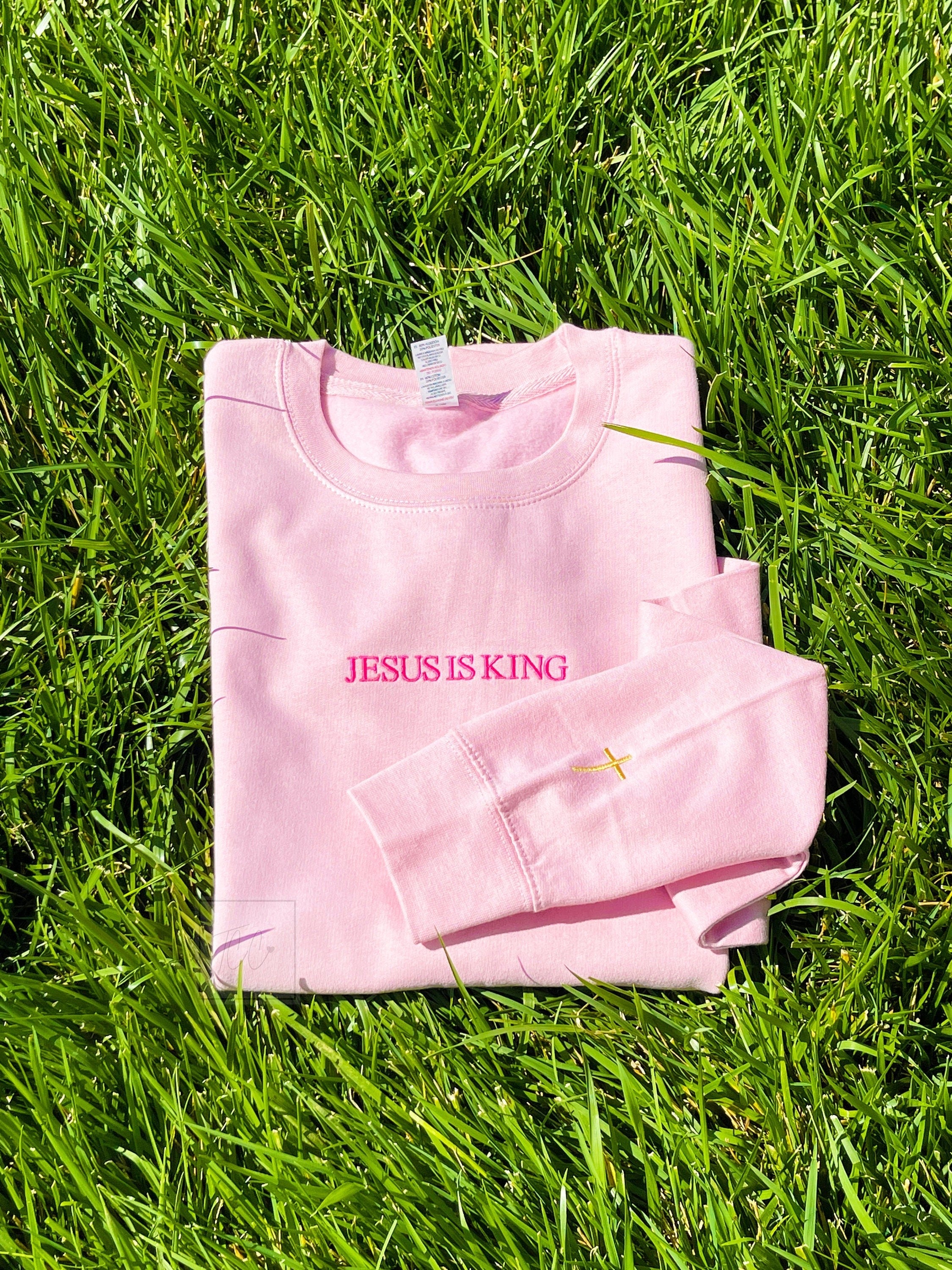 Jesus is King Sweatshirt, Christian Embroidered Sweatshirt, Cross on Sleeve, Bible Hoodie, Religious Gift, Gift for Him, Gift for Her