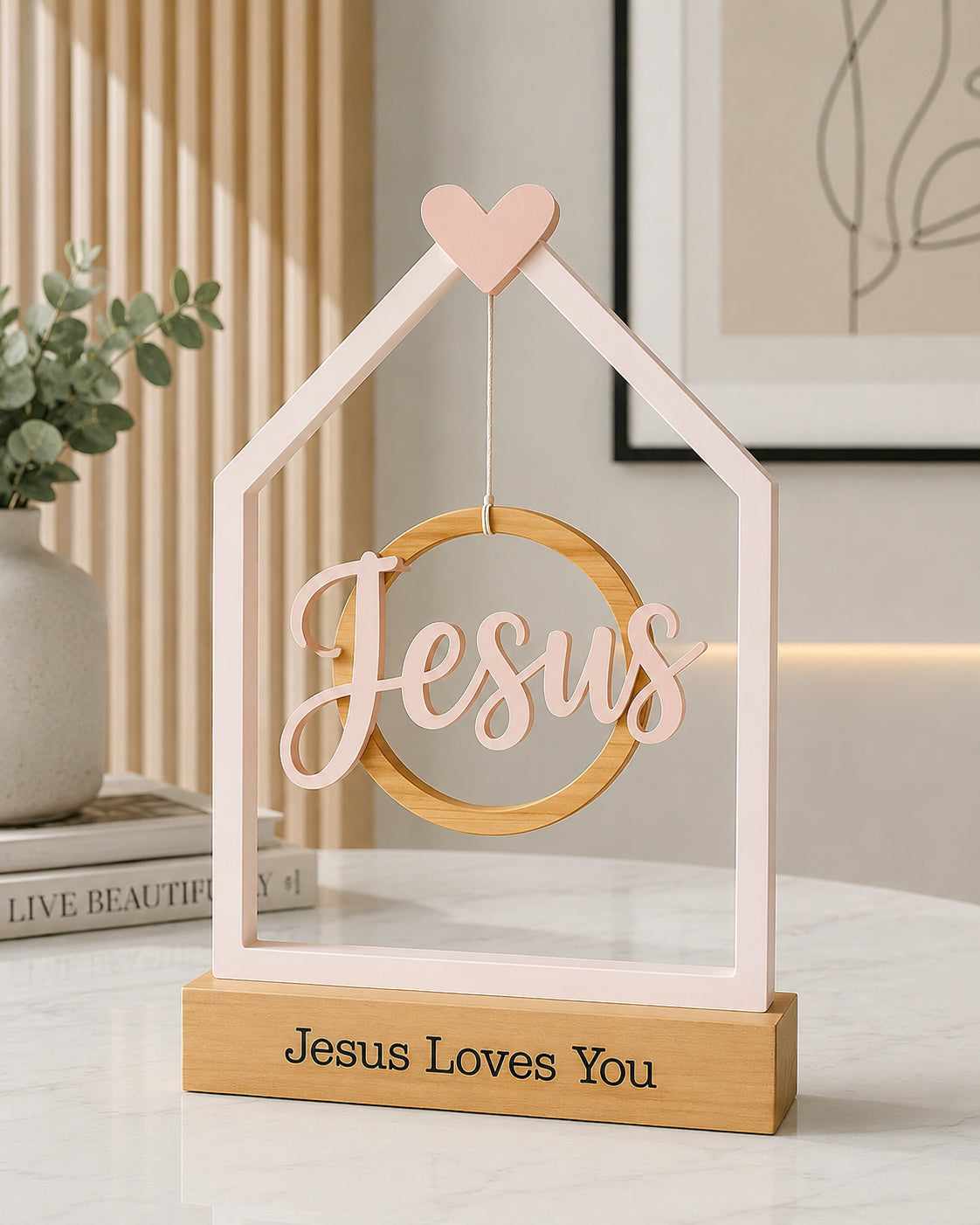 Personalized Jesus Wooden Sign, Christian Table Decor, Jesus Loves You Gift, Religious Home Decor, Faith Desk Sign WD03