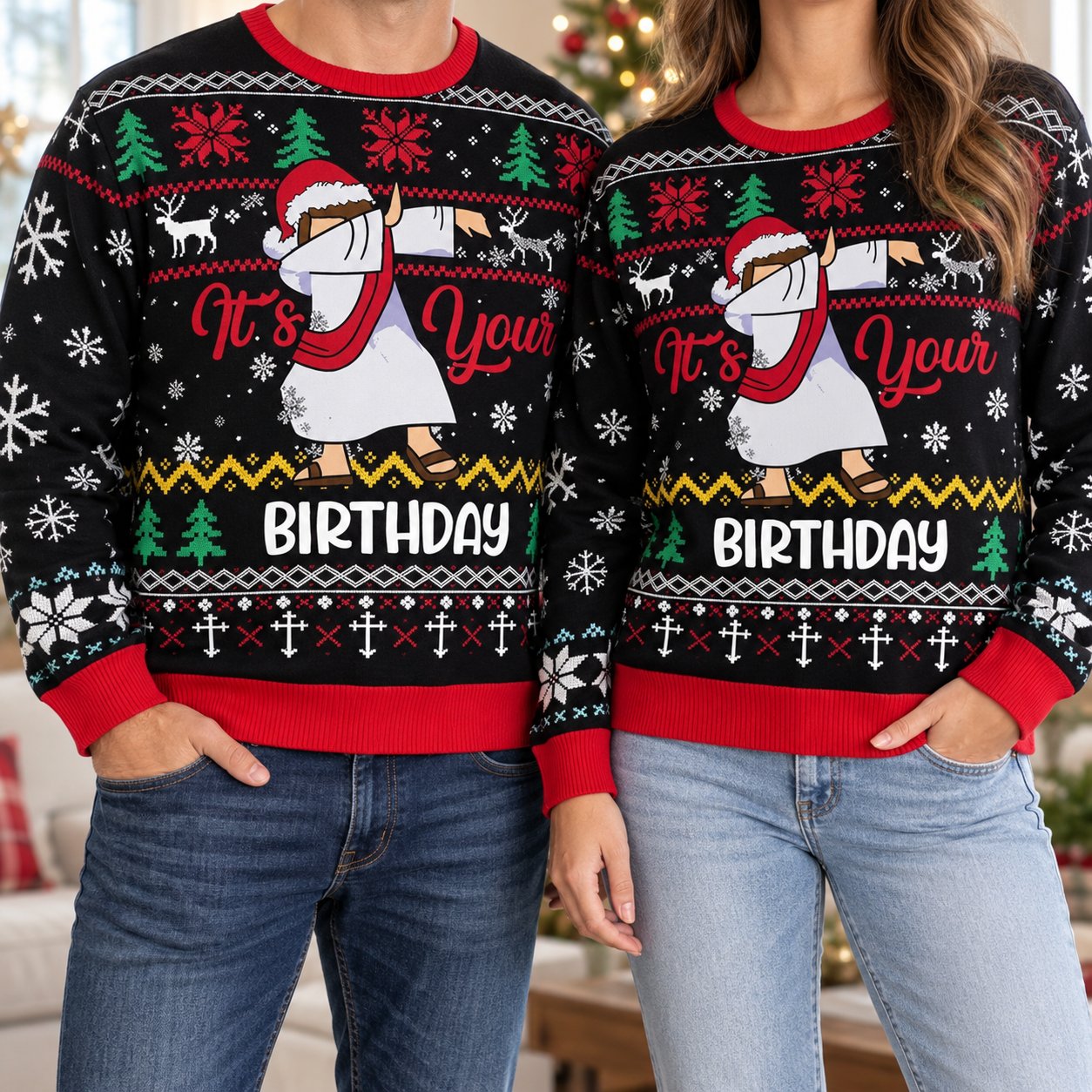 It’s Your Birthday Jesus Ugly Christmas Sweater, Funny Christian Holiday Sweatshirt, Religious Xmas Gift XMASUS24