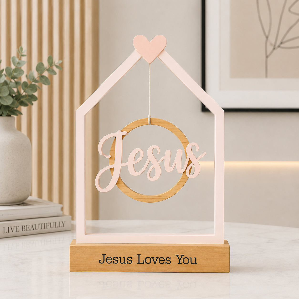 Personalized Jesus Wooden Sign, Christian Table Decor, Jesus Loves You Gift, Religious Home Decor, Faith Desk Sign WD03