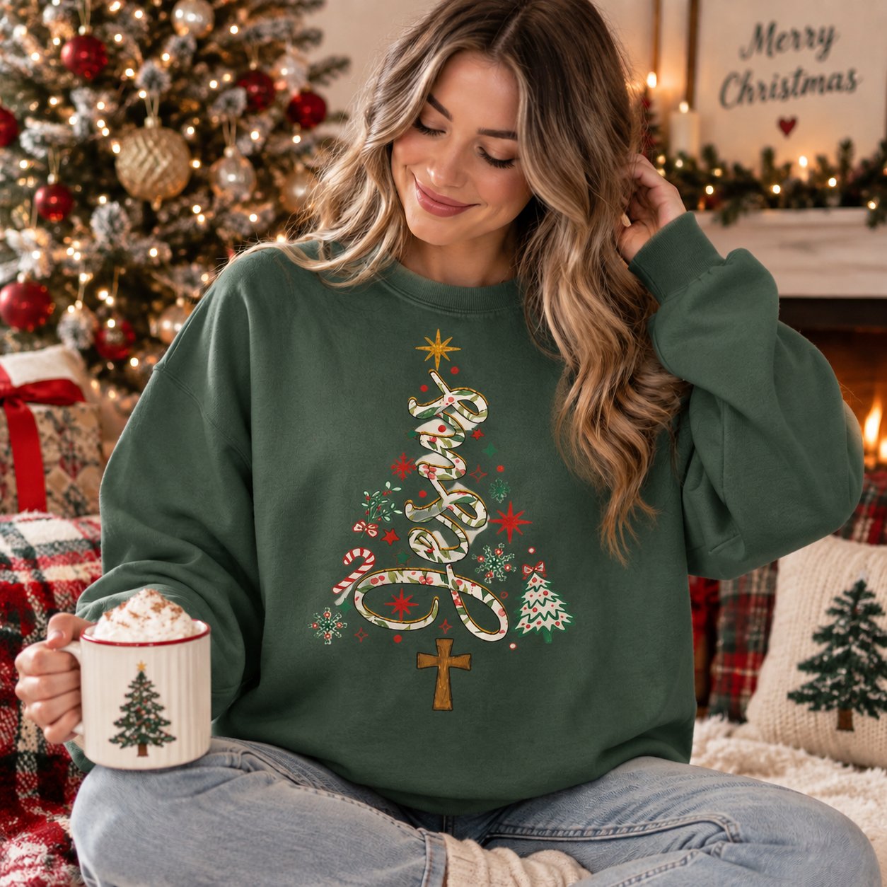Christian Christmas Shirt, Jesus Christmas Tree Crewneck, Faith Based Holiday Shirt, Family Shirt, Religious Christmas Gift CFNE24